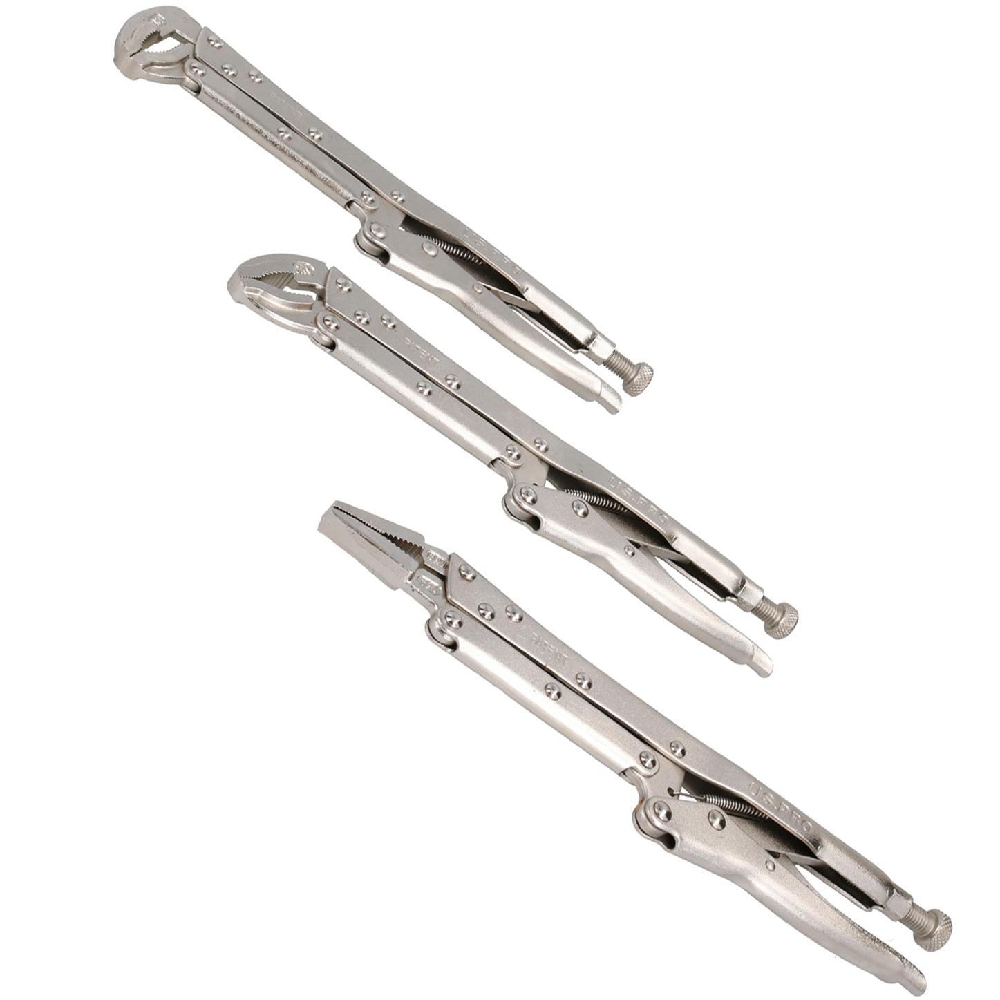 Pince-étau réglable à bec extra long de 30,5 cm, 3 pièces, poignées droites à 45° et 90°