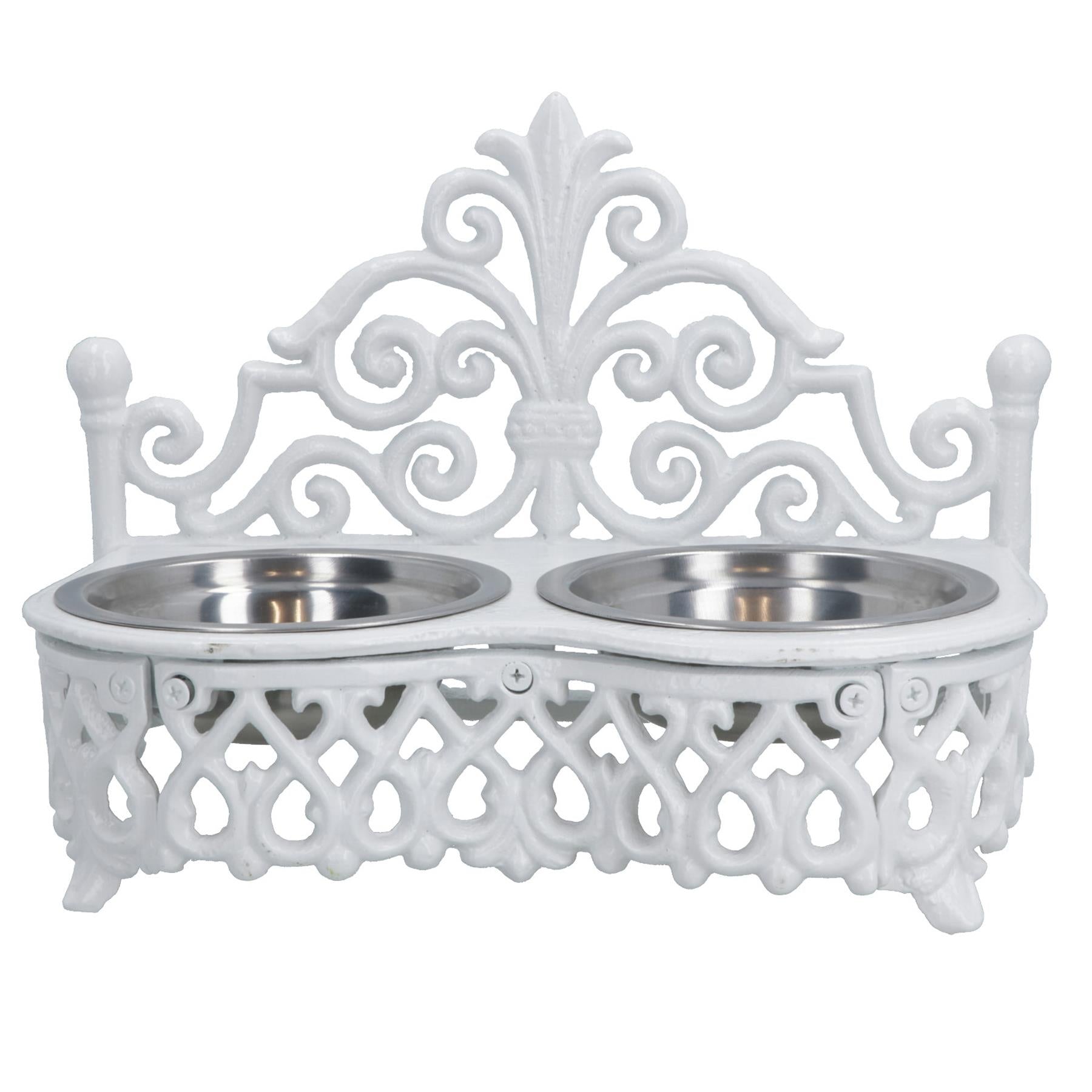 Dog Puppy Cat Feeding Food Bowls Dishes Stainless Steel / Cast Iron Stand