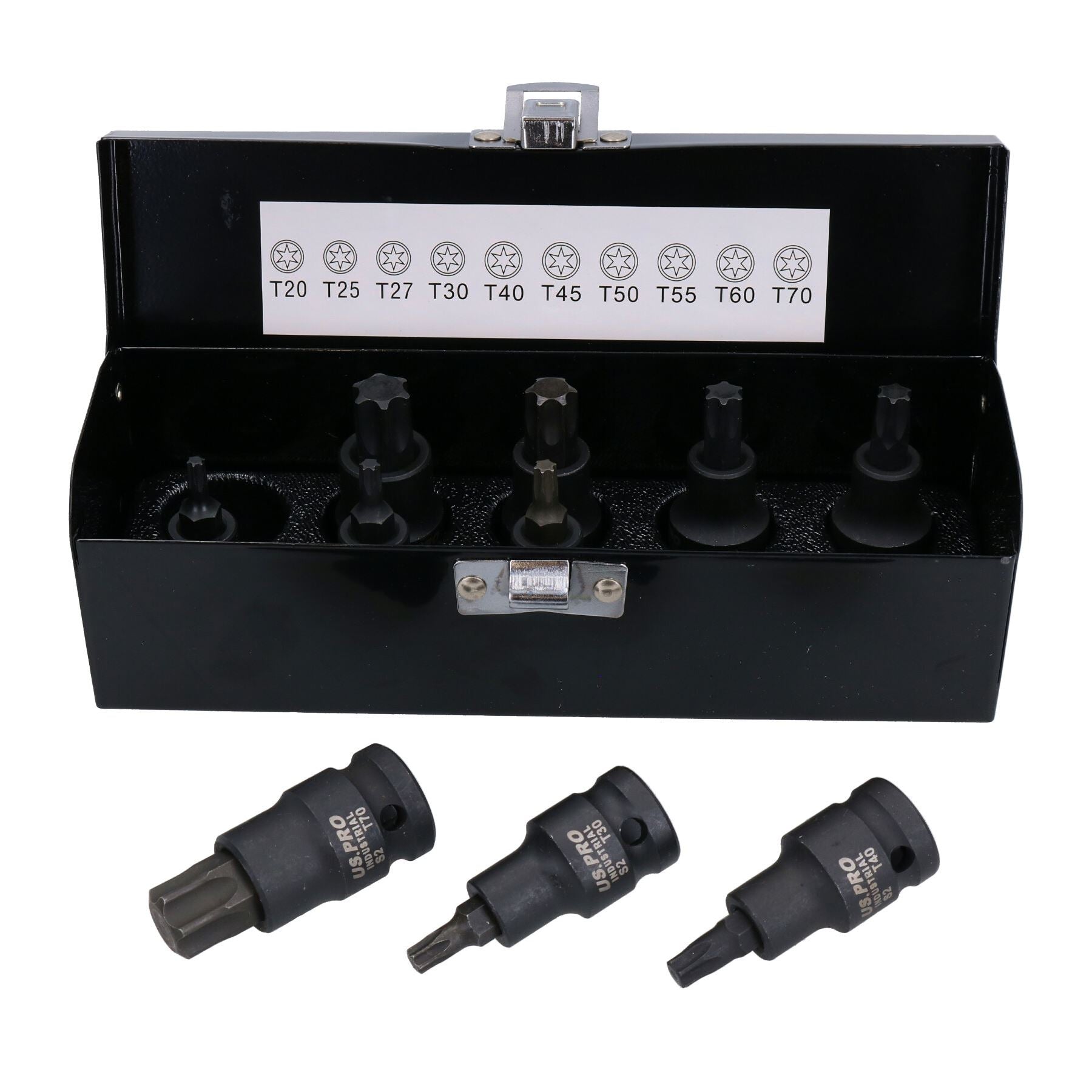 1/2"-Antrieb, flache und tiefe Schlag-Torx-Stern-Bits, Außengewinde, Stecknüsse T20 – T80, 18-tlg.