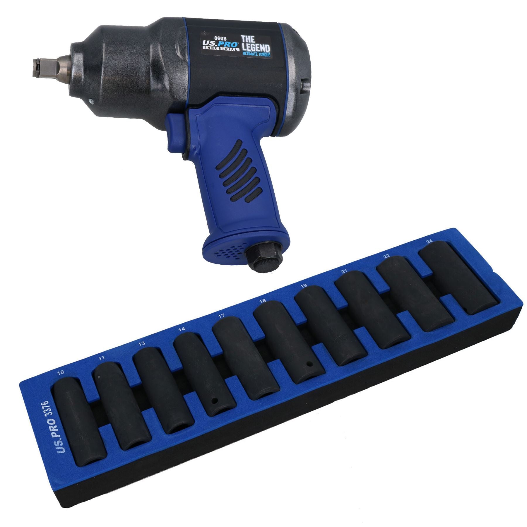 Druckluft-Schlagschrauberpistole mit 1/2-Zoll-Antrieb, 1300 Nm + tiefe Schlagnüsse 10 – 24 mm