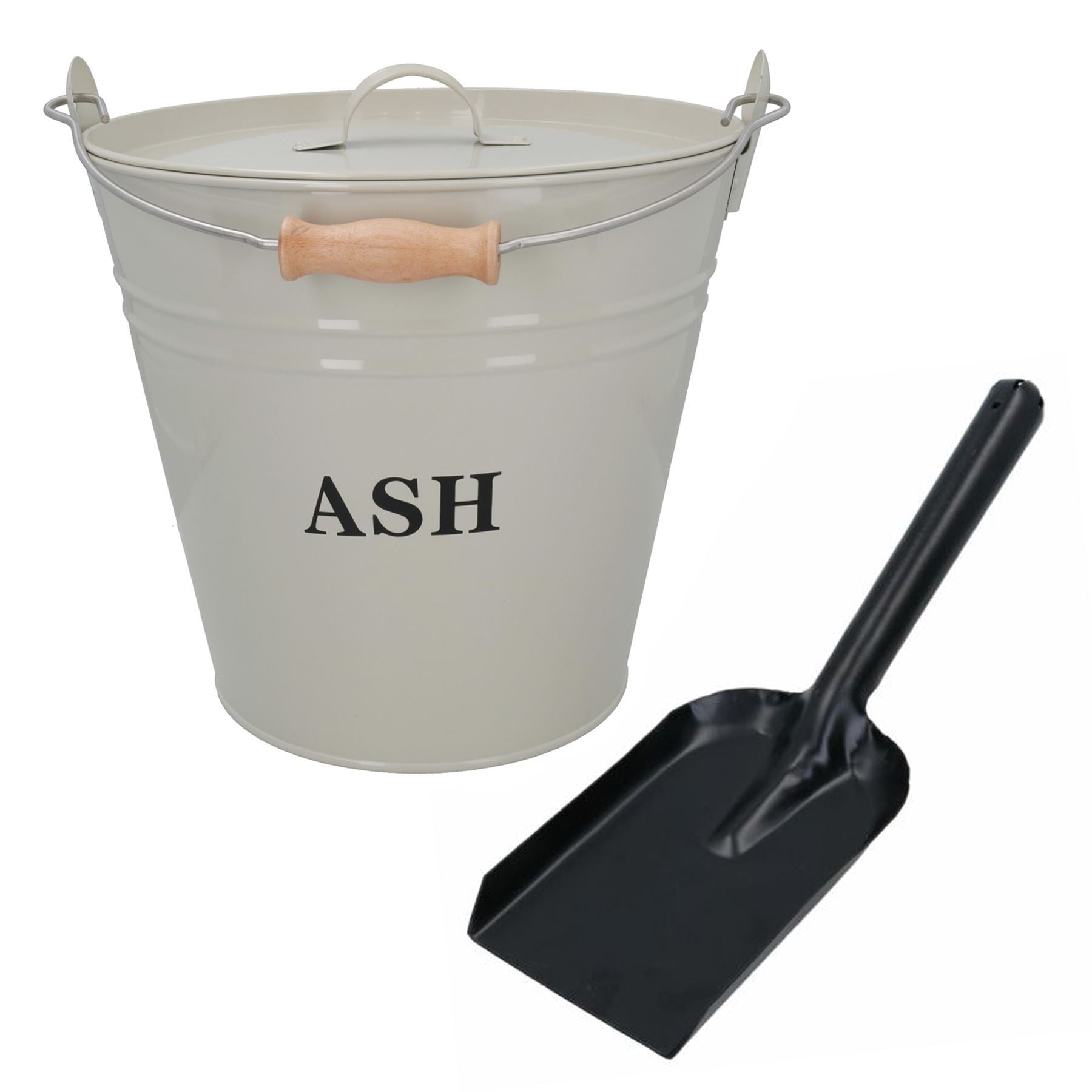 Cream Coal Bucket With Lid, 5" Shovel & Gloves Metal Ash Tidy Bin Log Burner