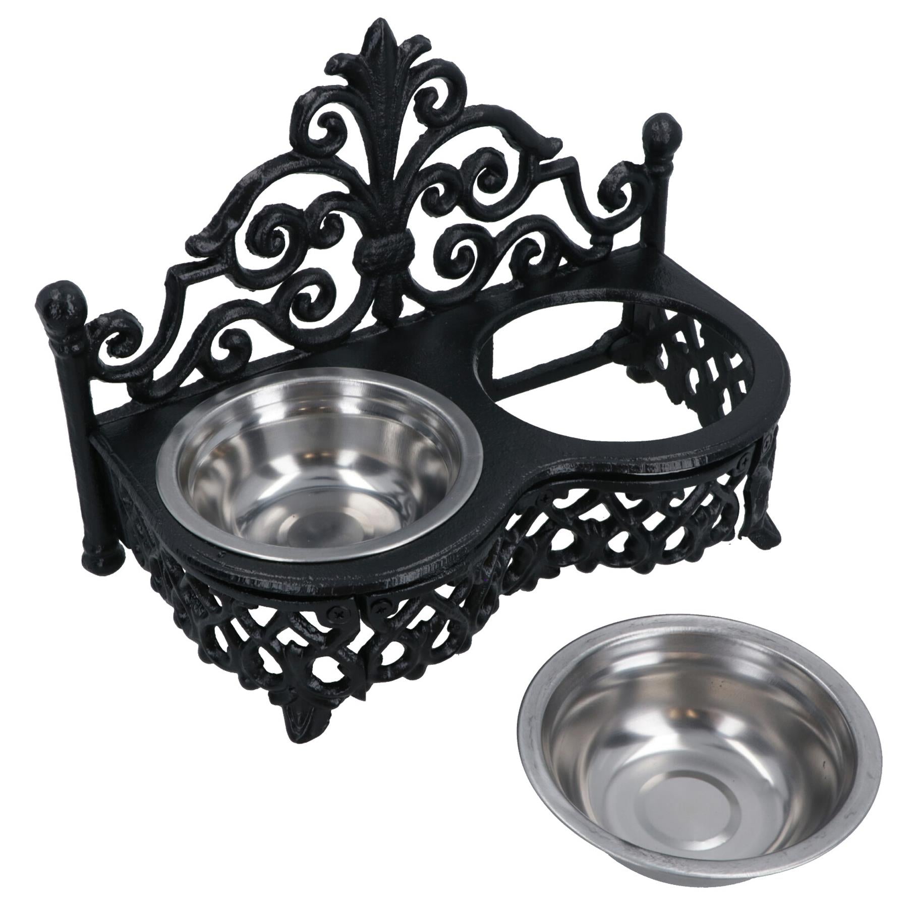 Dog Puppy Cat Feeding Food Bowls Dishes Stainless Steel / Cast Iron Stand