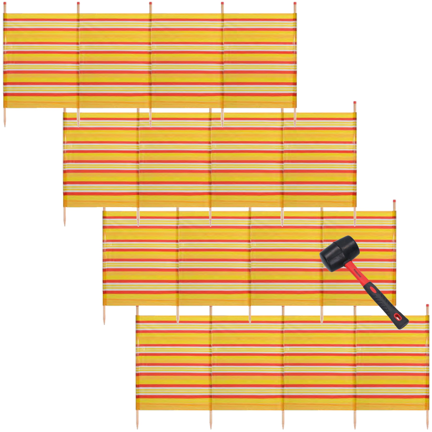 Abri de plage coupe-vent à 5 poteaux 1,2 m sur 2,8 m avec écran d'intimité et bande jaune