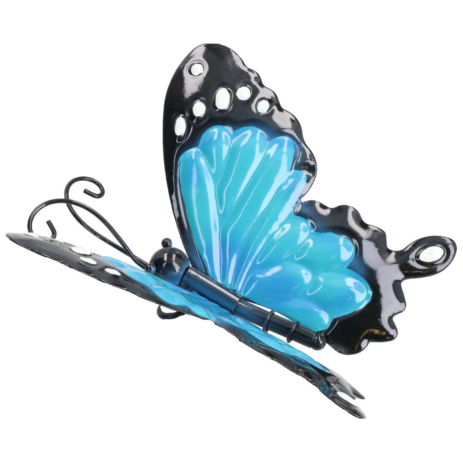Kleiner 3D-Schmetterling aus blauem Metall, Wanddekoration für den Garten/zu Hause, 7 x 12 x 14 cm