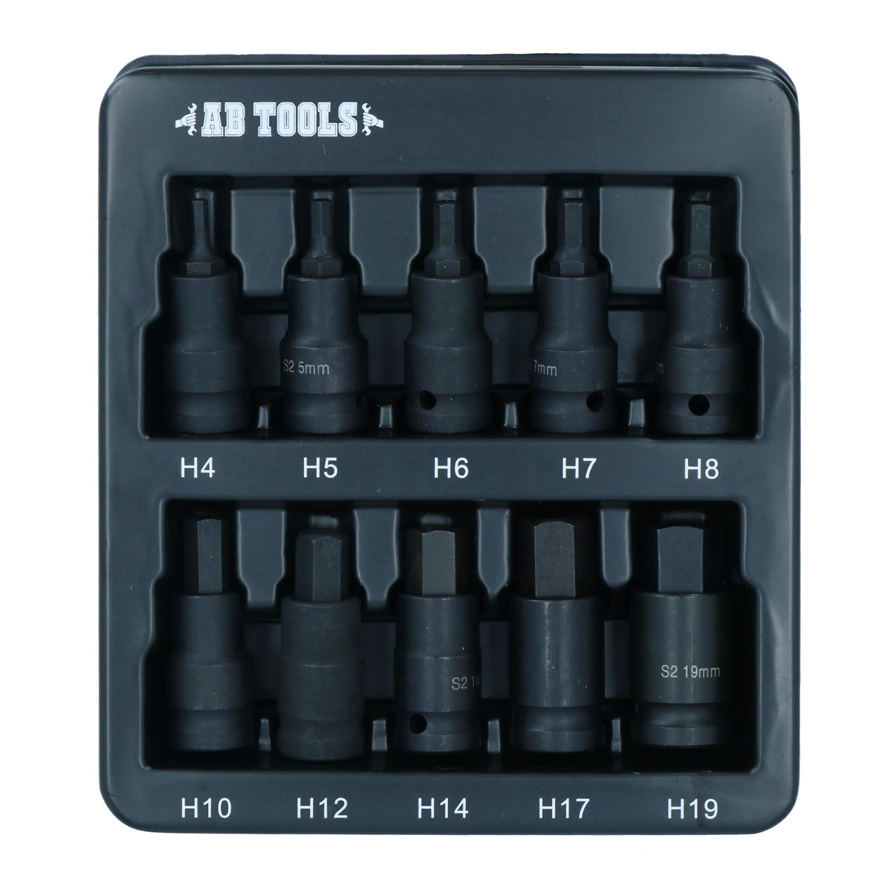 Douilles Allen courtes à impact métriques, entraînement 1/2" 4 – 19 mm, 10 pièces