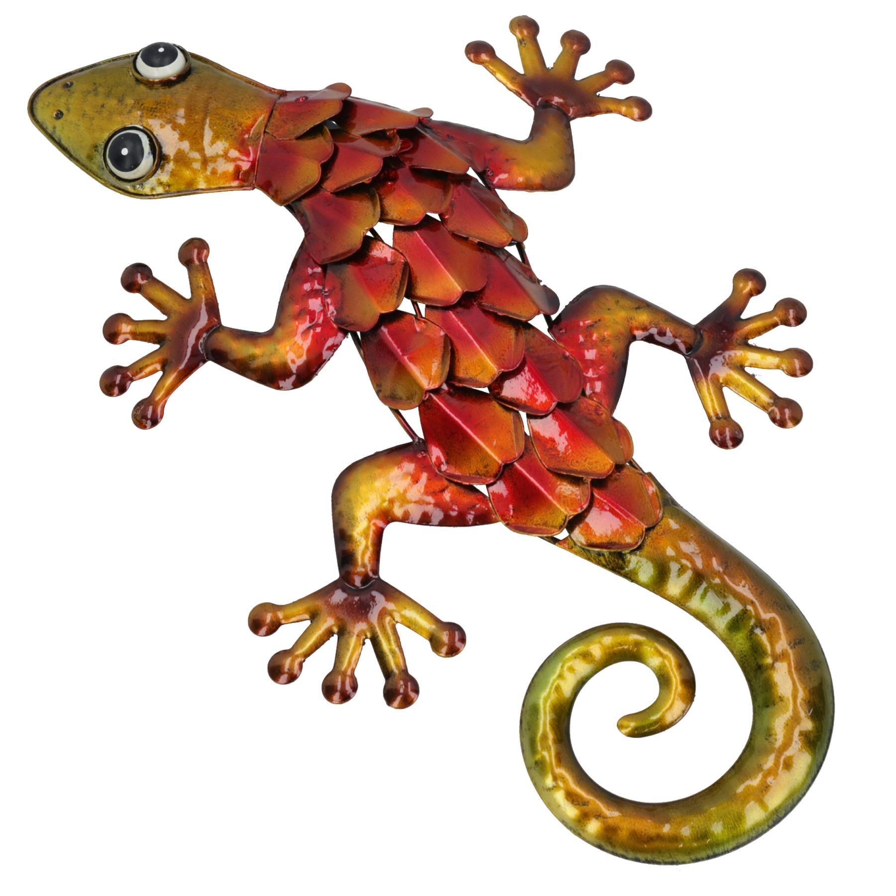 Décoration murale de jardin/maison en forme de gecko orange métallisé avec crochet de suspension