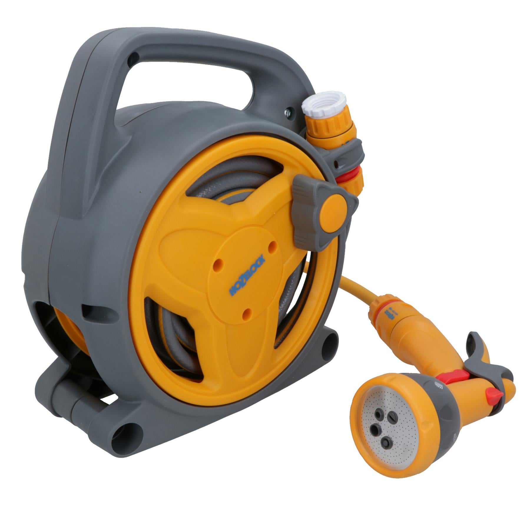 Portable Compact Garden Watering 10m Hose Reel With Fittings And Multi Sprayer