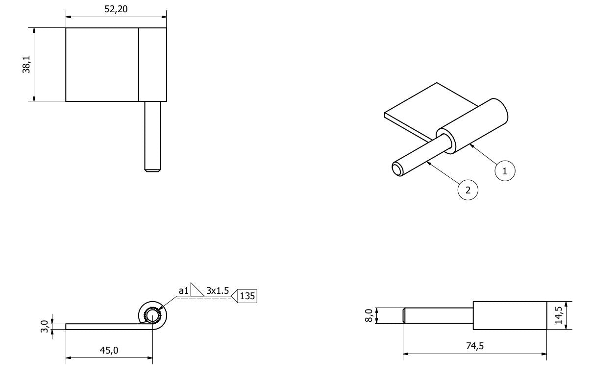 2er-Pack rechtshändige ausziehbare Scharniere aus Stahl, 50 x 80 mm, robustes Türscharnier