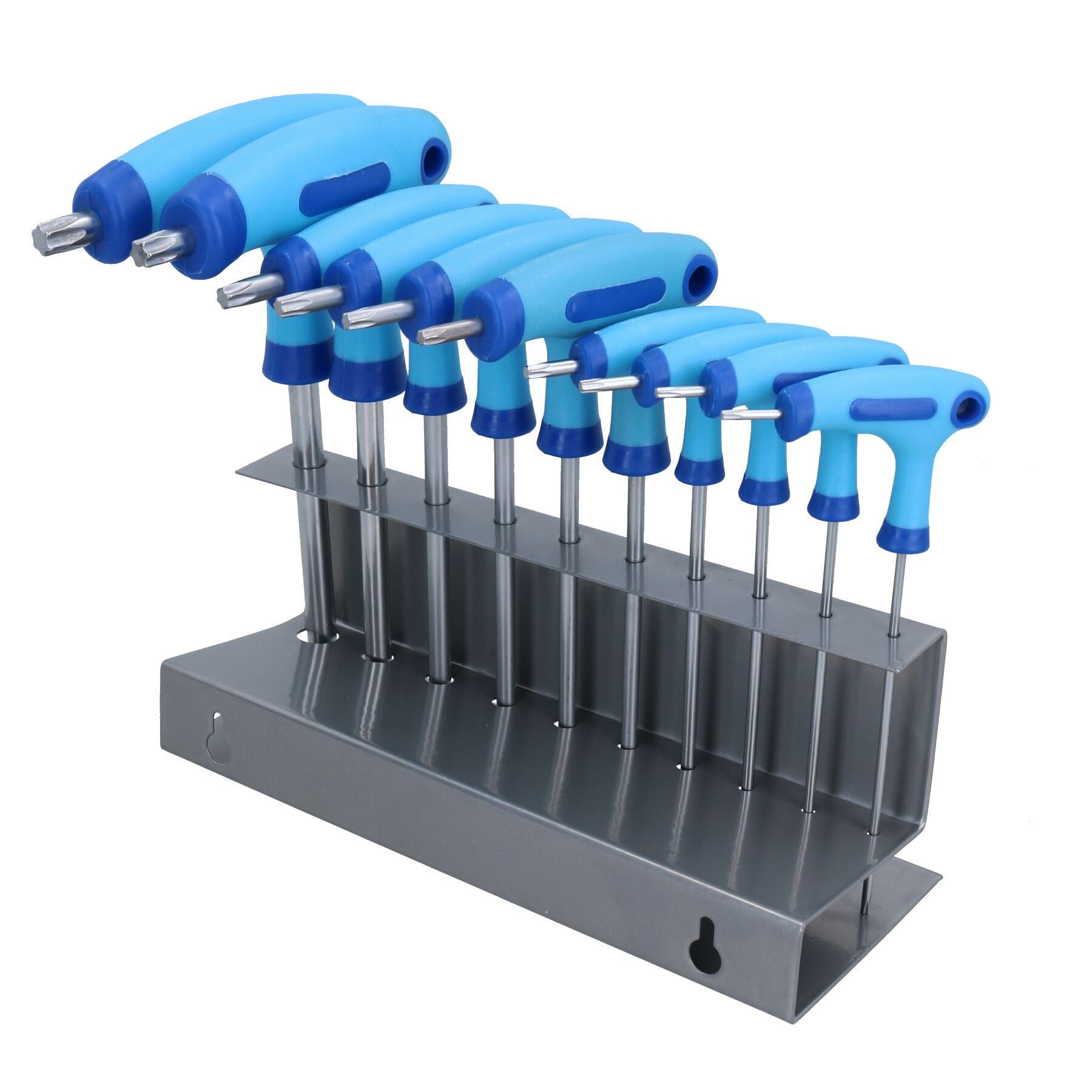 Torx-Bits mit T-Griff, Schraubenschlüsselsatz T9 – T50 im Lagerregal, T-Griff-Schlüssel, 10-teilig