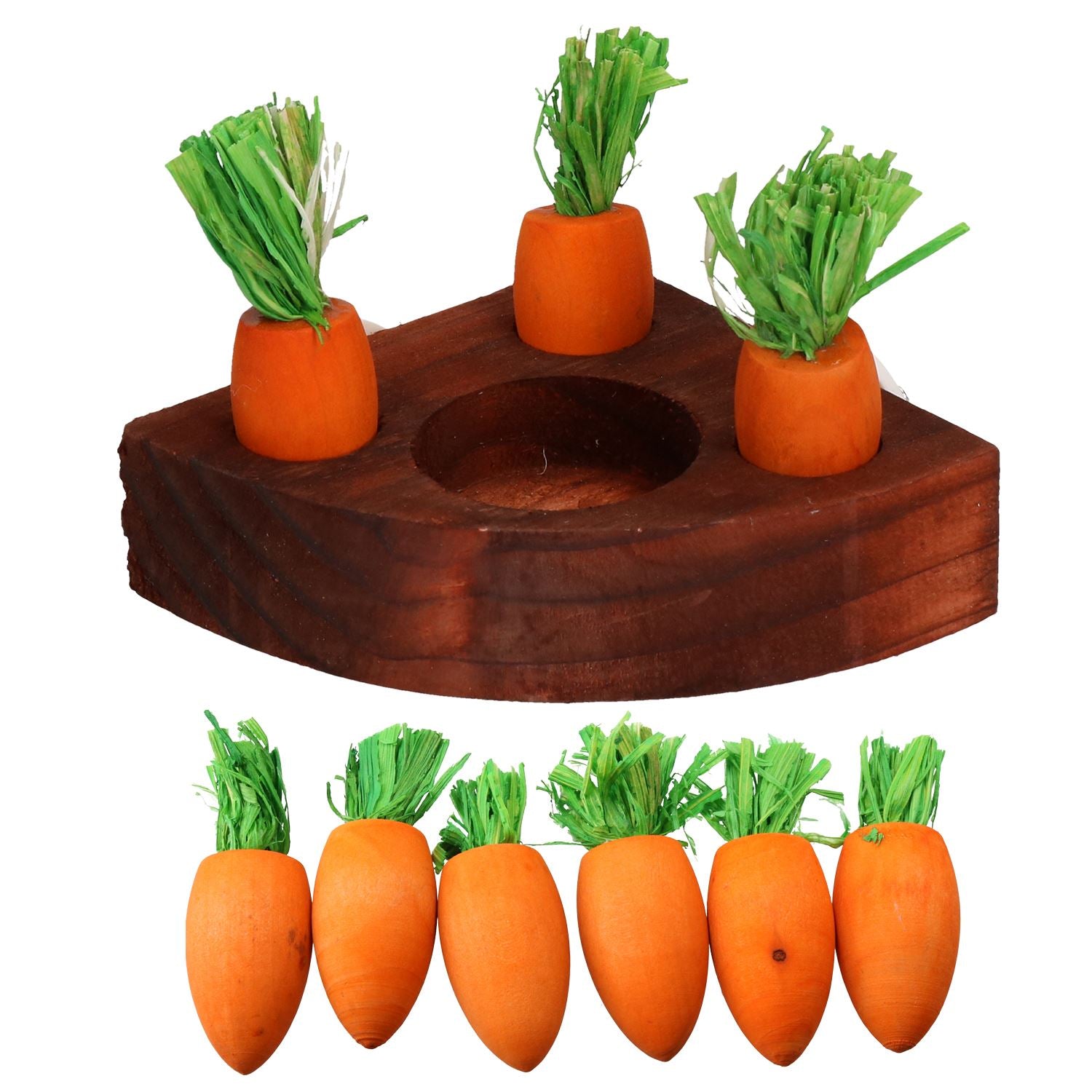 Jouet d'activité pour petits animaux pour hamsters, porte-friandises et 9 carottes en bois