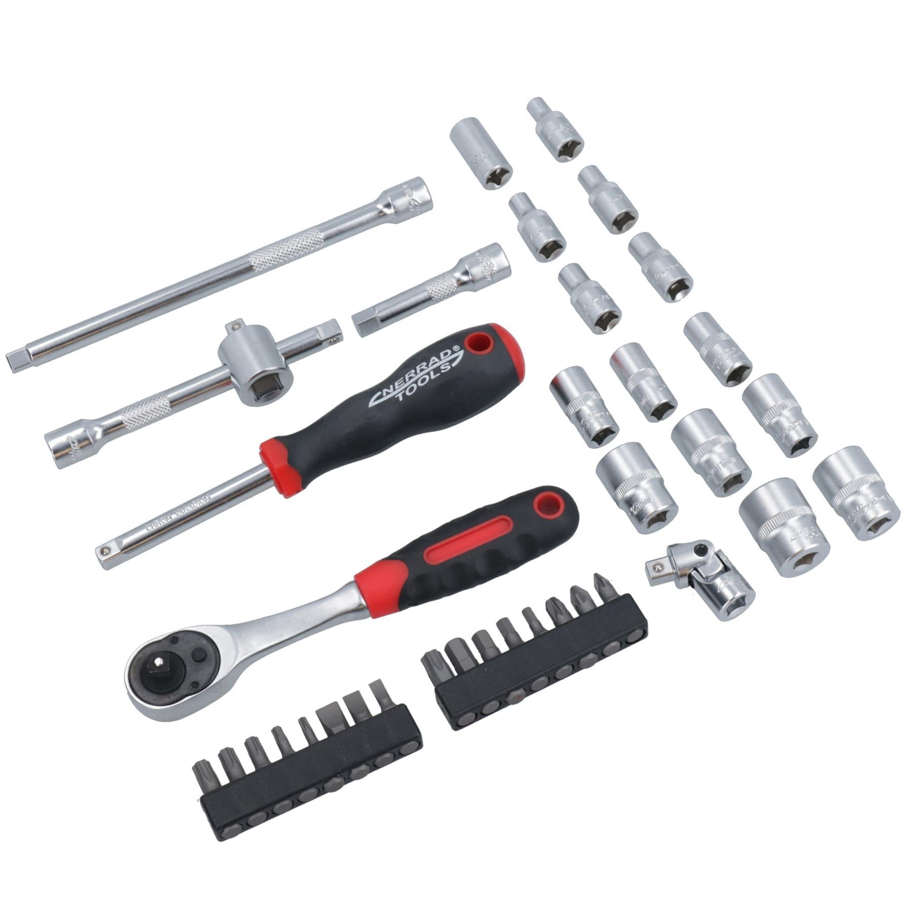 1/4-Zoll-Steckschlüssel-Bitsatz, metrische Größen 4 – 14 mm, Verlängerungen, Ratschen, Sechskant, 37-teilig