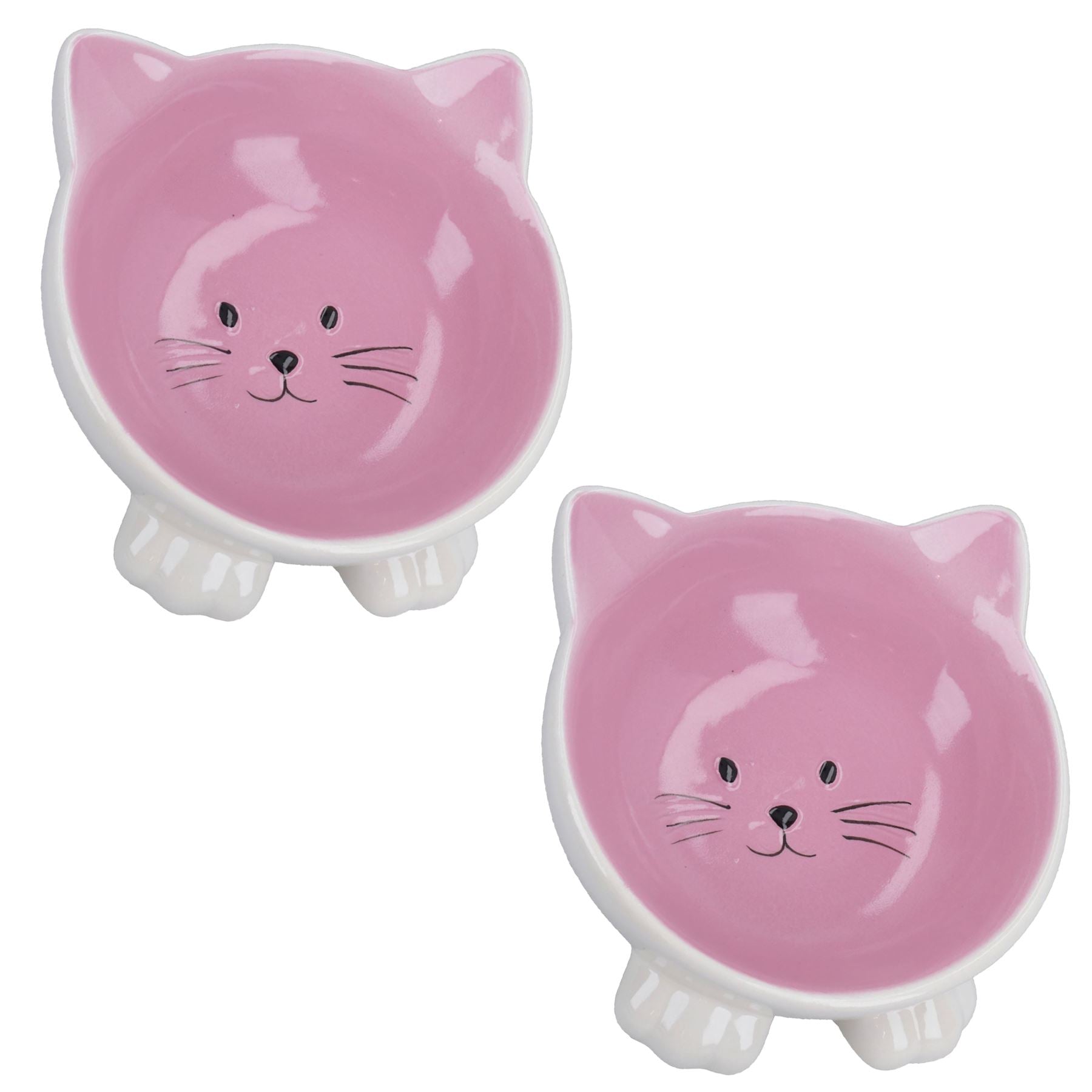 2er-Pack rosa-weiße Katzengesichtsschüssel mit Kugel-Futter- und Wasserteller für Kätzchen und Katzen, 16,5 cm