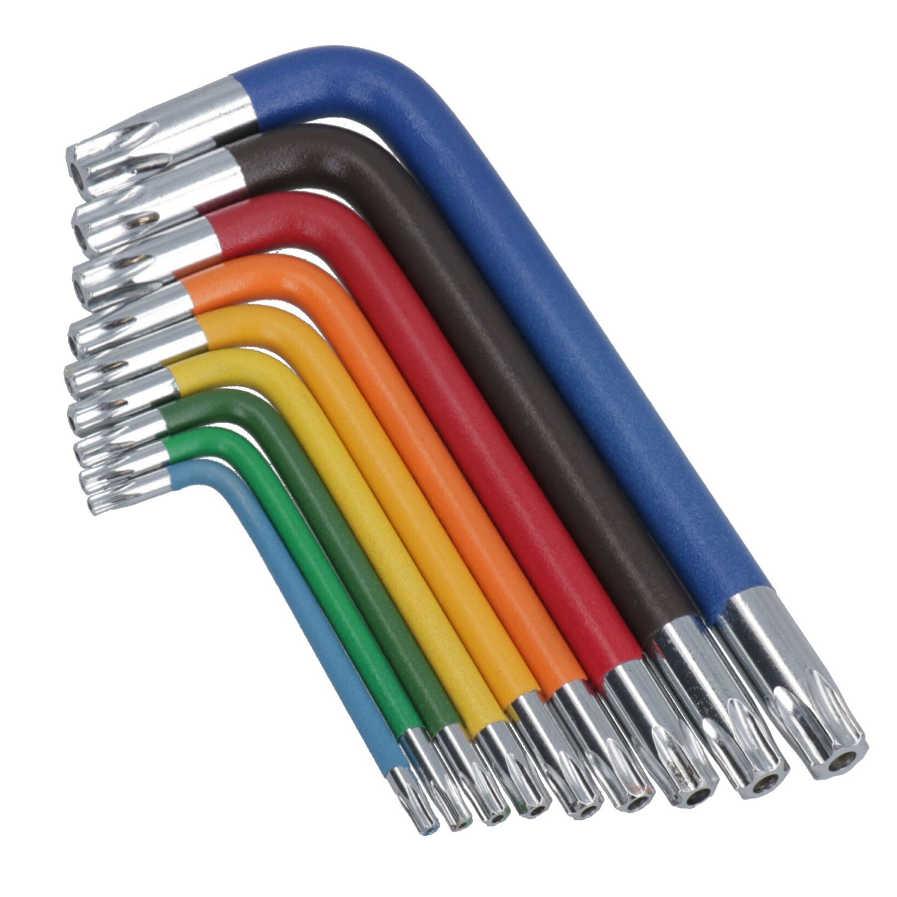 9-tlg. Torxschlüssel mit kurzem Stern, manipulationssicher, mehrfarbig, mit Halter, T10 – T50