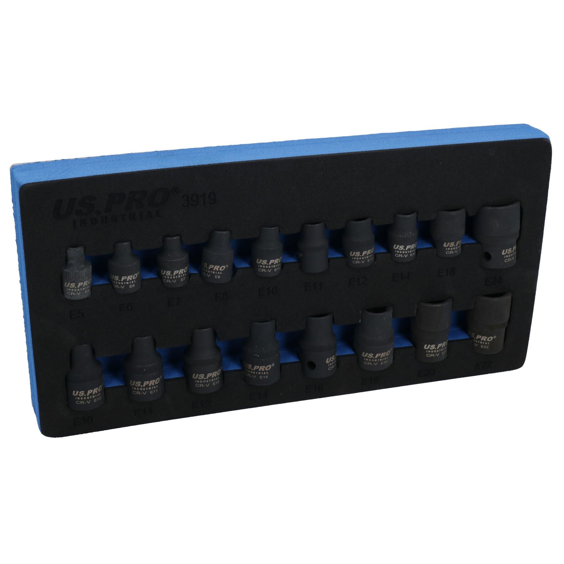 Jeu de 18 douilles Torx femelles à impact E5 – E24, entraînement 3/8" et 1/2"