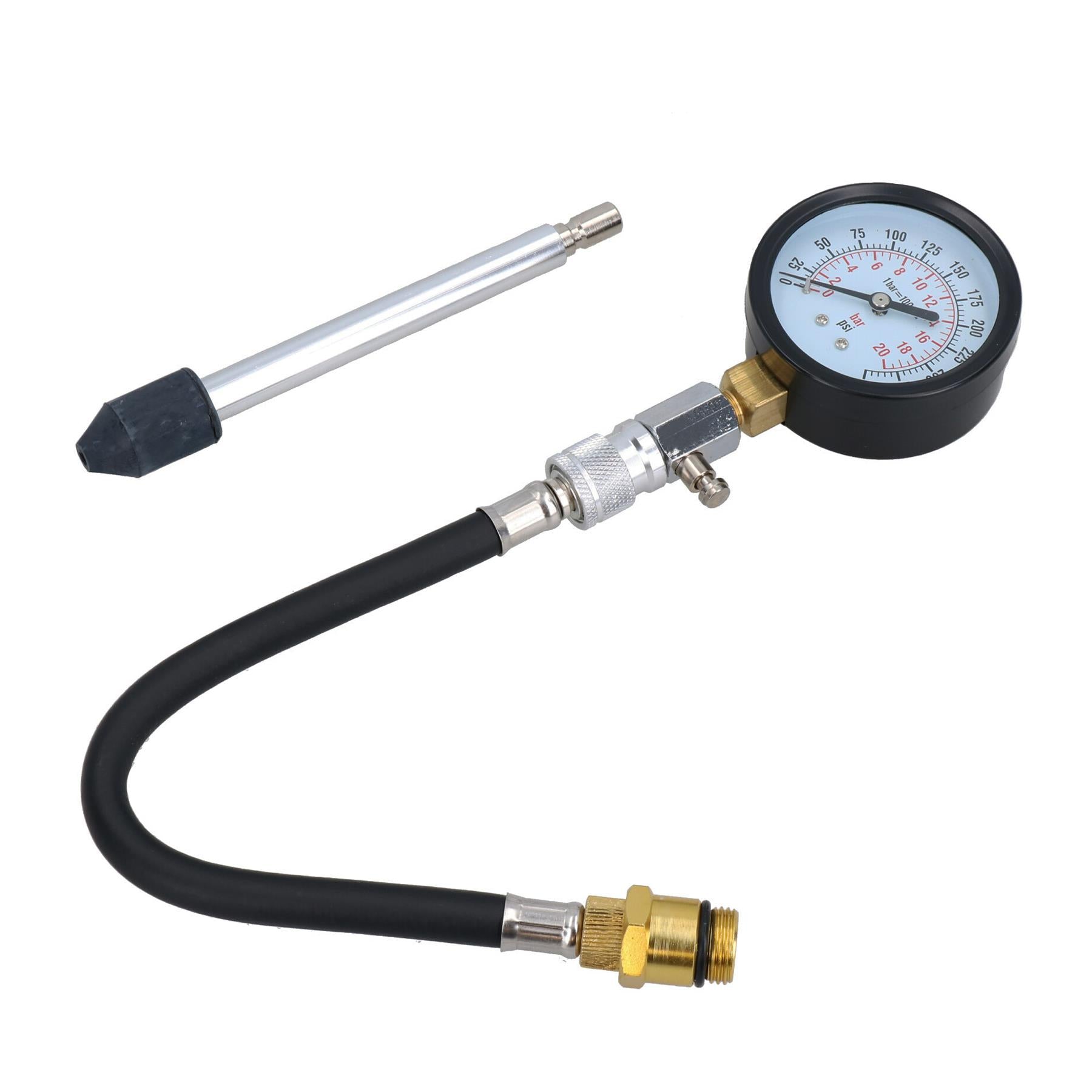 Petrol Engine Compression Tester Kit 0 - 300 Psi 14 + 18mm Spark Plug Adapters