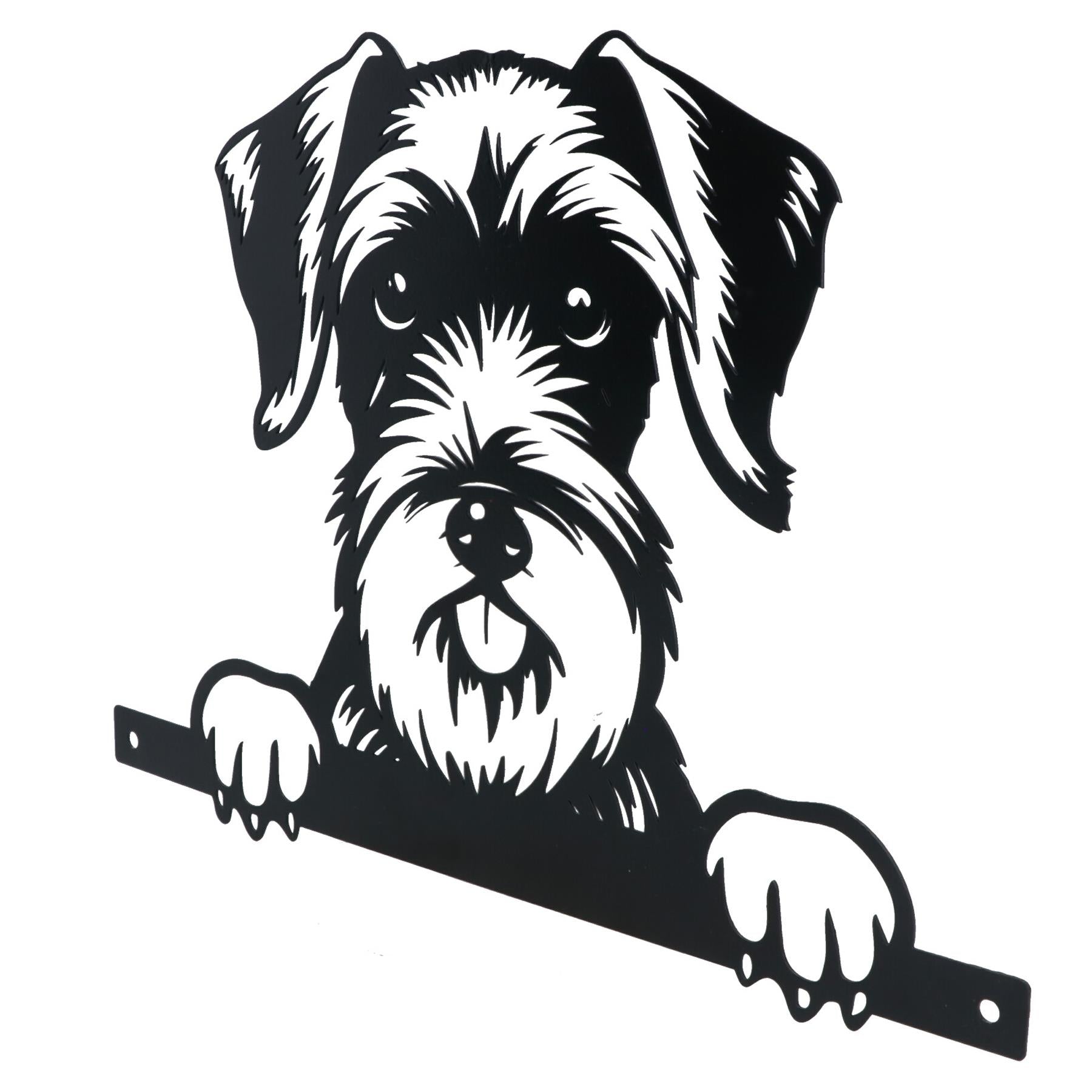 Black Metal Peeking Schnauzer Silhouette with Fixing Plate Garden Ornament Gift