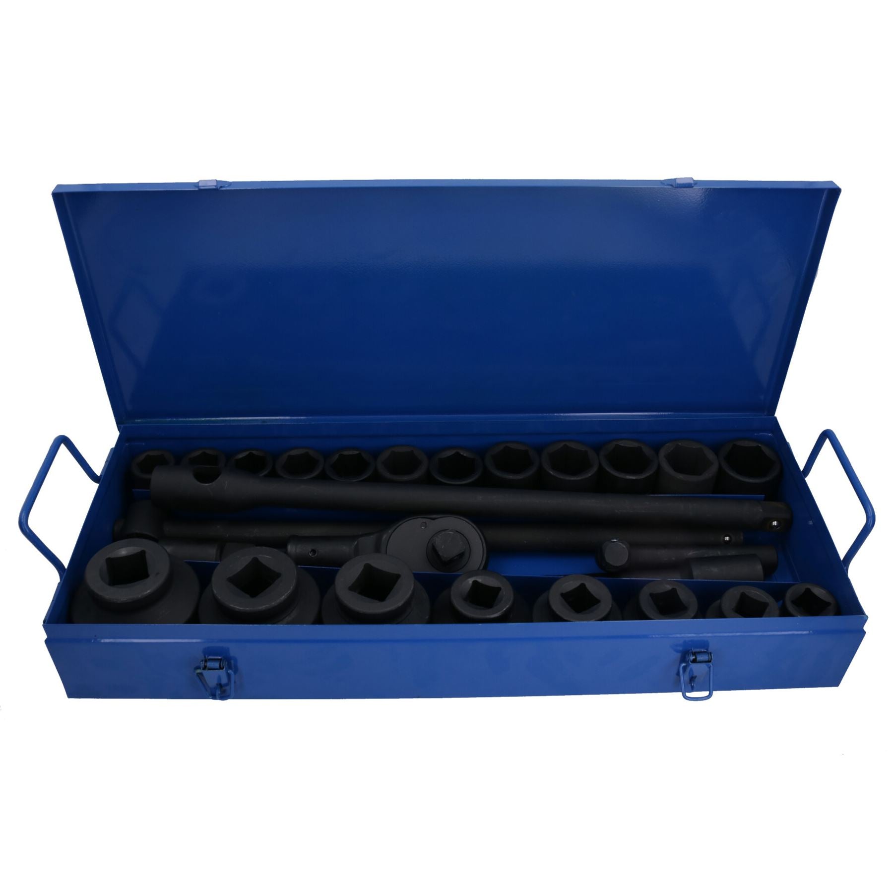 Jeu de douilles à chocs métriques à entraînement 3/4 po + 1 po 21 mm – 65 mm avec cliquet 26 pièces