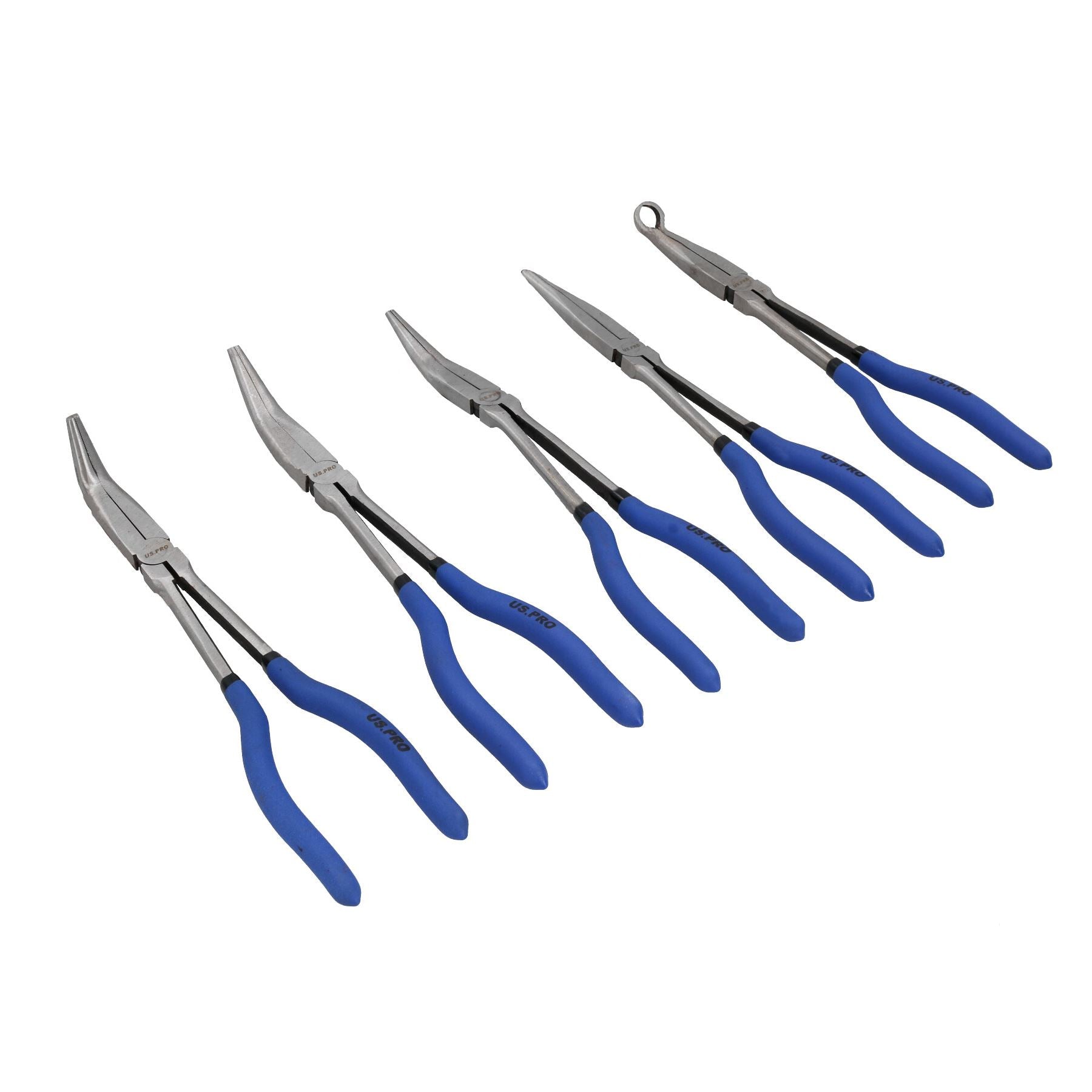 Spitzzangen-Satz, lang, 11 Zoll/275 mm, 5-teilig, gerade, gebogen, abgewinkelt, mit runder Spitze