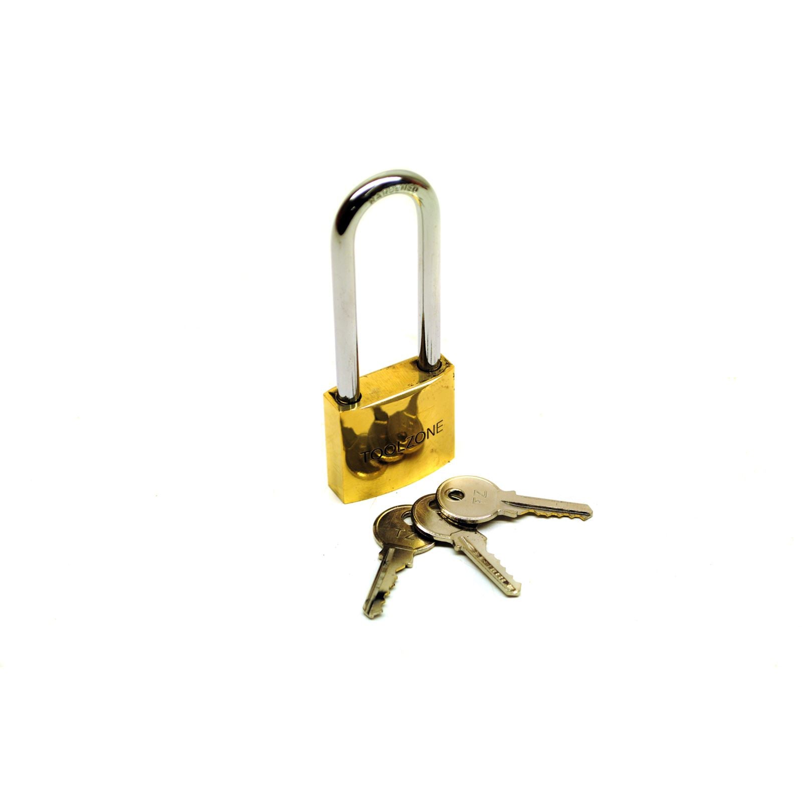 38mm long shackle brass padlock 3 keys security / lock / shed / garage TE618