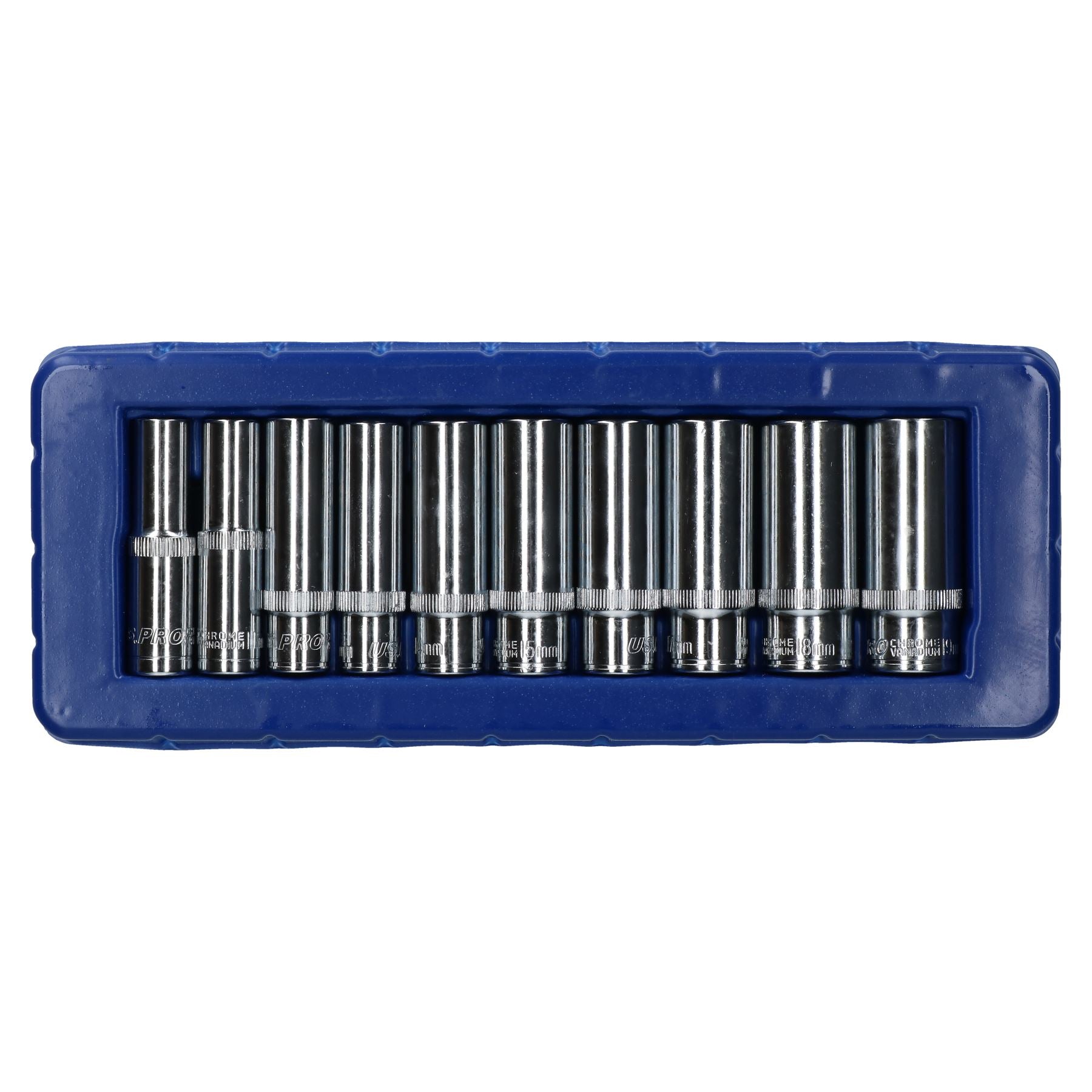 3/8"-Antrieb, doppelt tiefe metrische Stecknüsse, 6-seitig, Einzelsechskant, 10–19 mm, 10 Stück