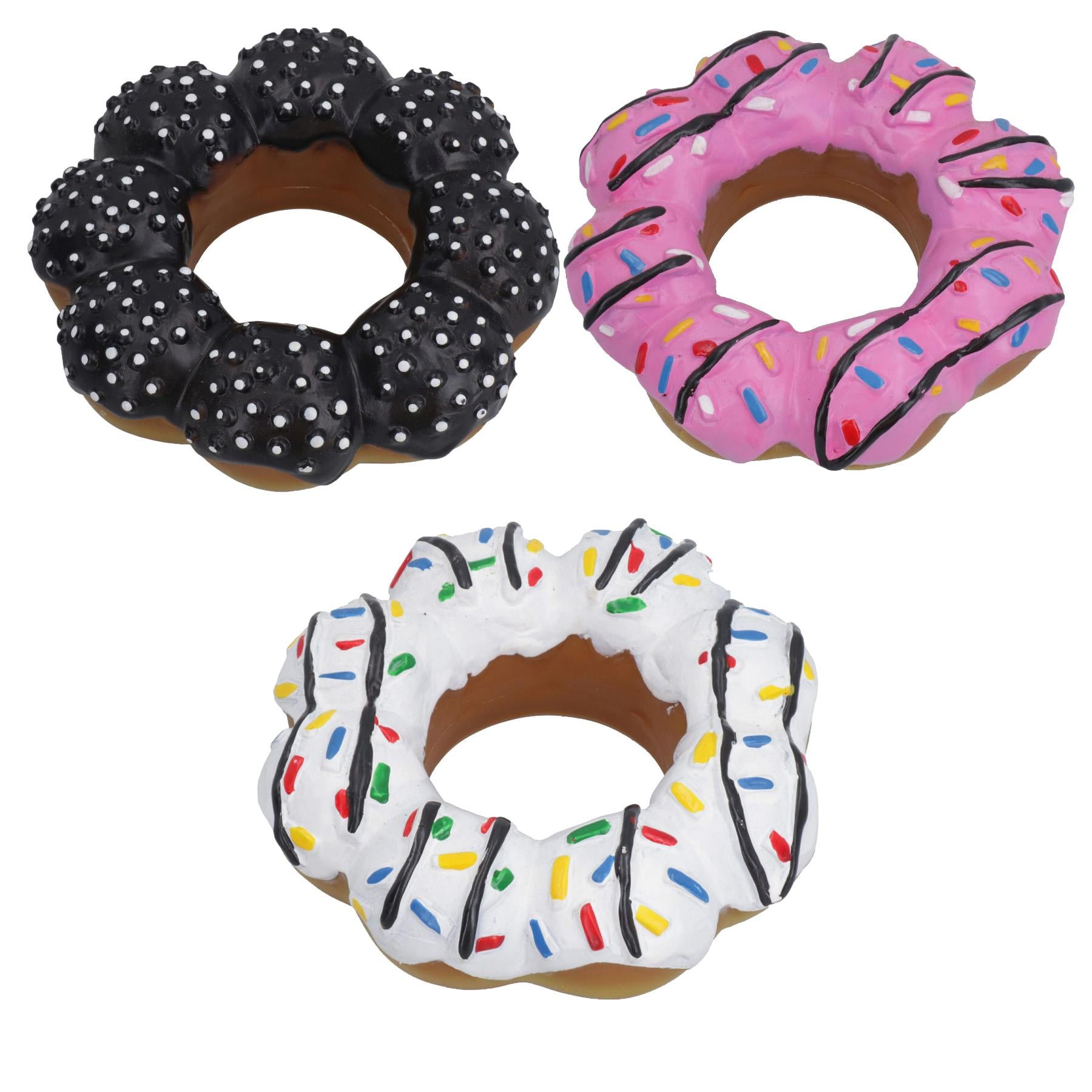 Lot de 3 beignets en vinyle pour chien de compagnie, jouet pour chien avec couinement