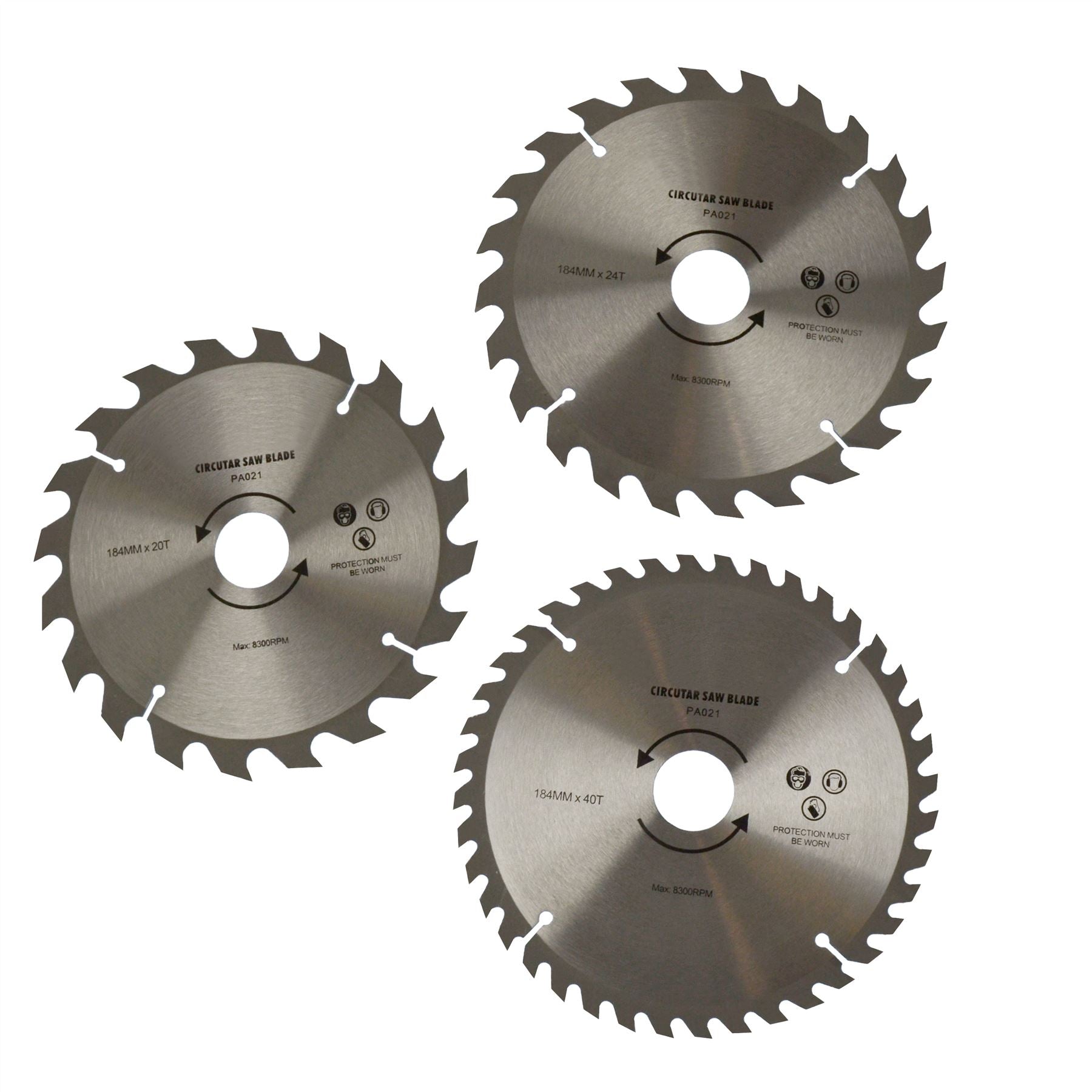 3 Stück 184 mm TCT Kreissägeblätter 20 / 24 und 40 Zähne 30 mm Bohrungsreduzierer TE663