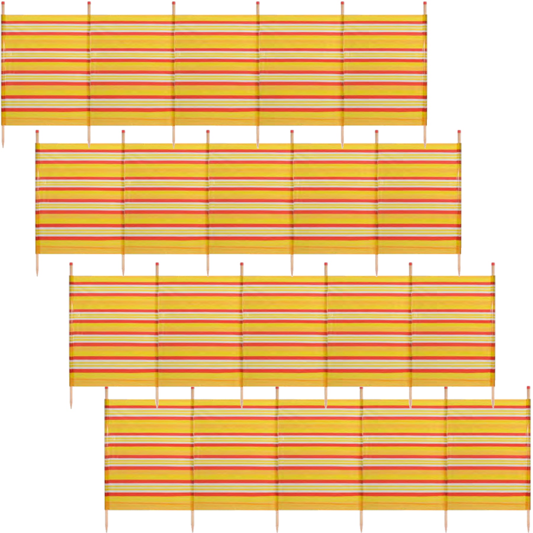 Abri de plage coupe-vent à 6 poteaux 1,2 m sur 3,7 m avec écran d'intimité et bande jaune