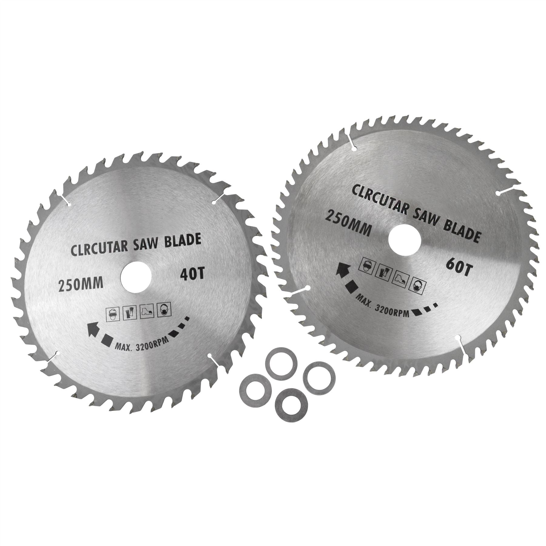 2pc 250mm TCT Circular Saw Blades 40 and 60 Teeth with Adapter Rings TE321