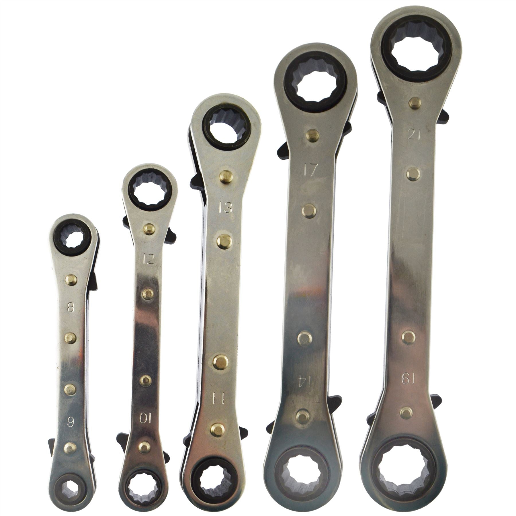 Ratchet Spanner Wrench Set Metric and Imperial AF SAE Sizes Double Ring