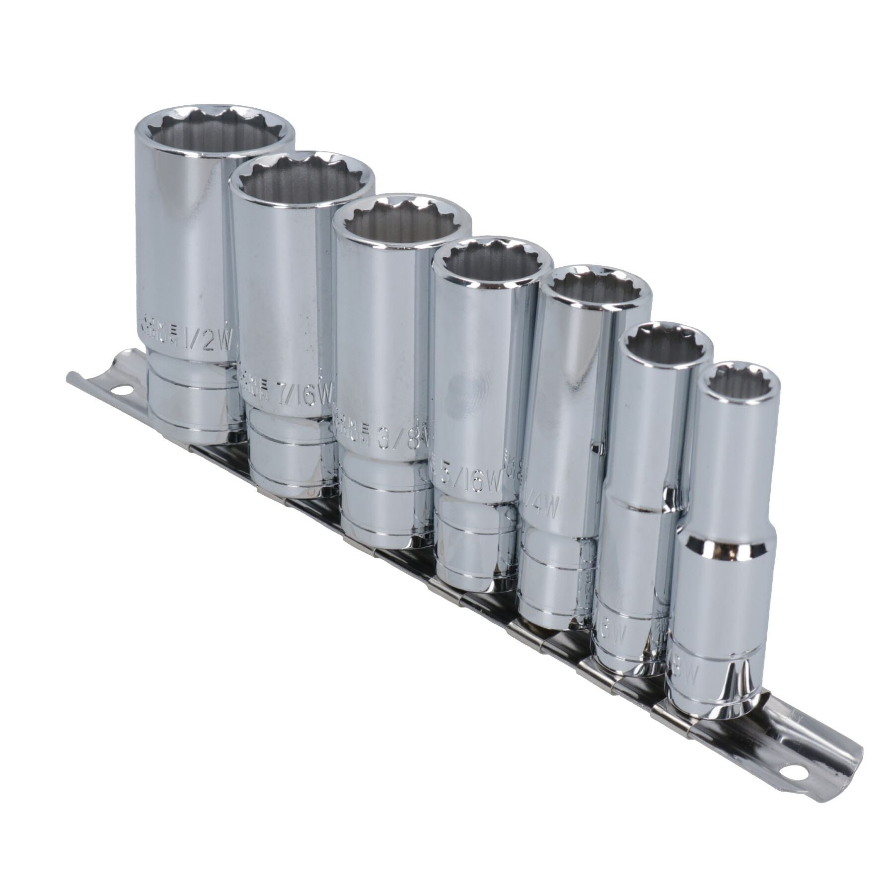 Whitworth-Steckschlüsseleinsätze, 3/8 Zoll Antrieb, doppelt tief, BSF/BSW, 7-tlg., 1/8 Zoll WW – 1/2 Zoll WW, TE740