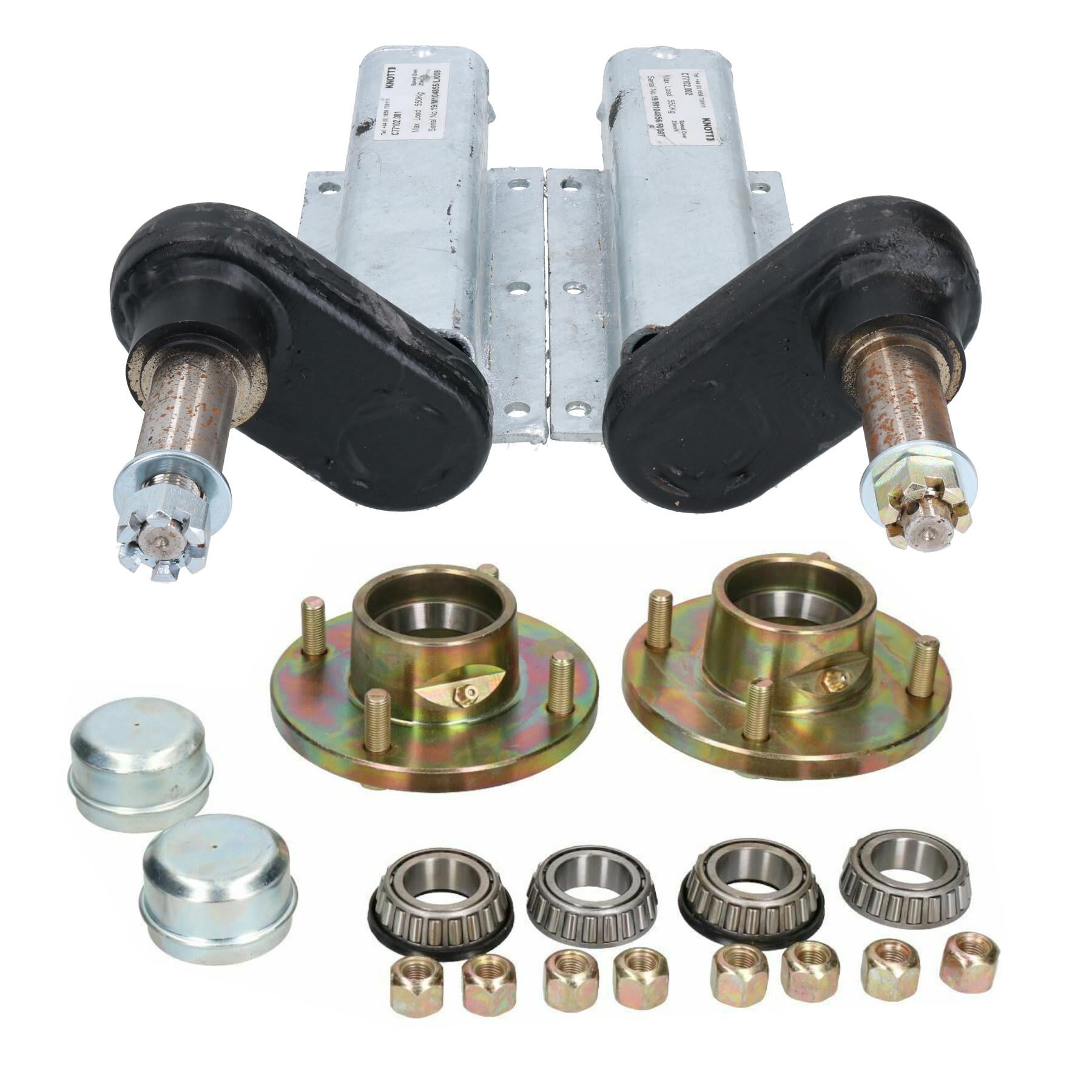 Suspensions de remorque galvanisées de 550 kg et moyeux PCD de 4 po (paire) Roulements Knott