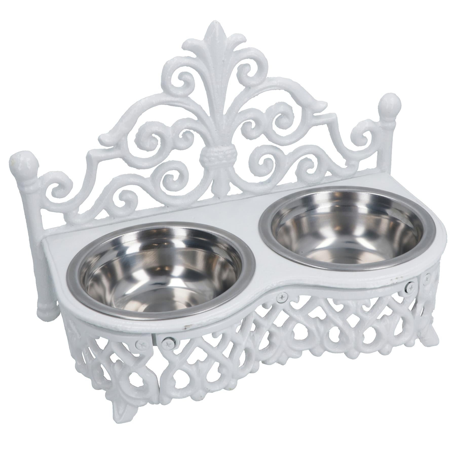 Dog Puppy Cat Feeding Food Bowls Dishes Stainless Steel / Cast Iron Stand