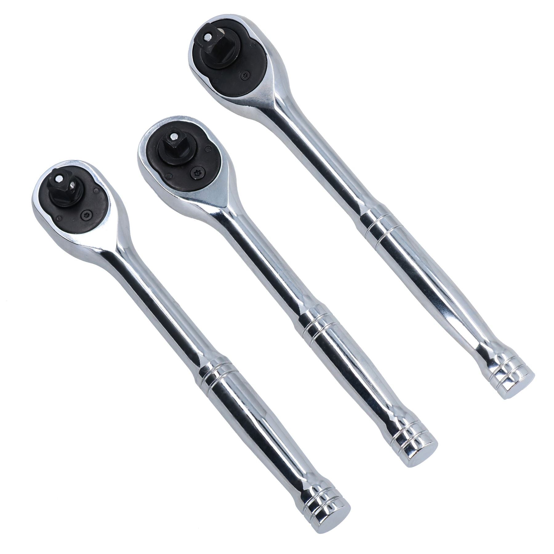 Lot de 3 cliquets à entraînement mixte 100 dents à dégagement rapide pour tournevis à douille 1/4" 3/8" 1/2"