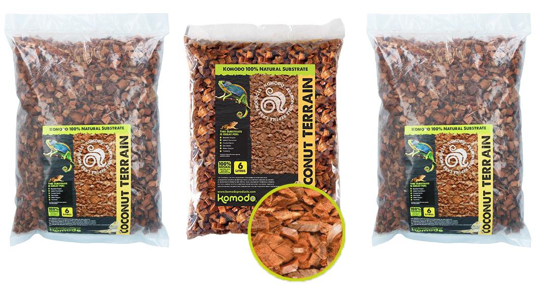 3Pack 6 Litre Natural Coconut Husk Terrain Reptile Insect Bedding Covering