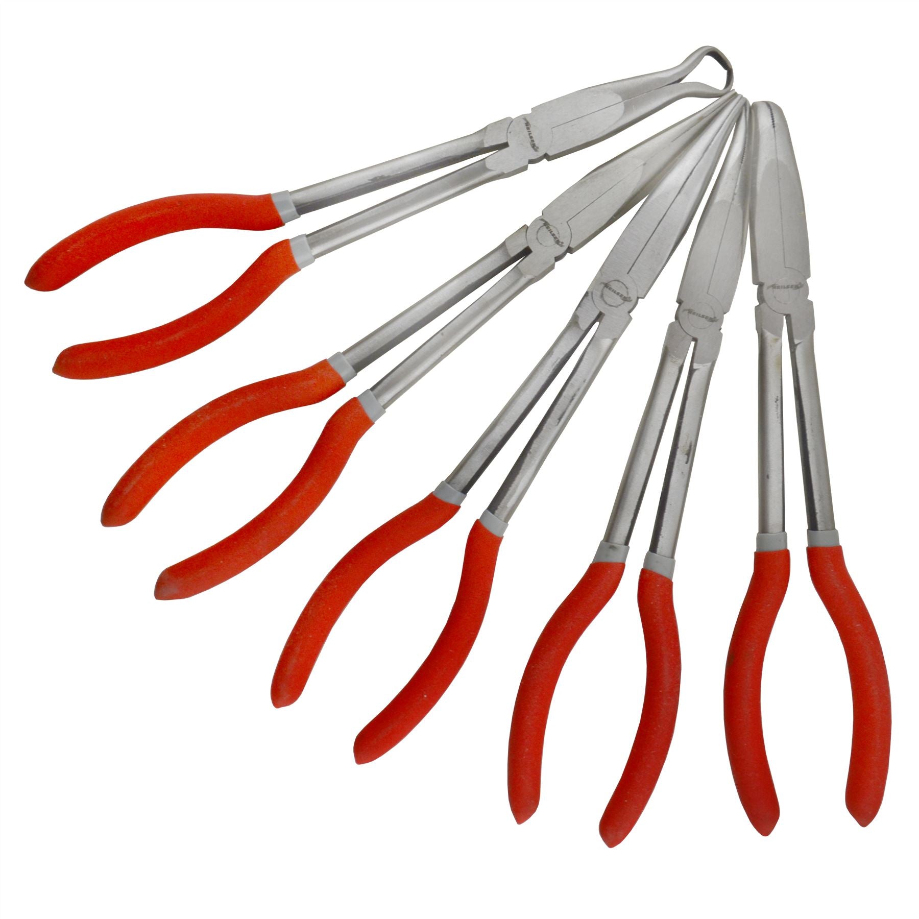 11" / 275 mm Spitzzangen-Satz, lang, 5-teilig, gerade, gebogen, abgewinkelt, runde Spitze