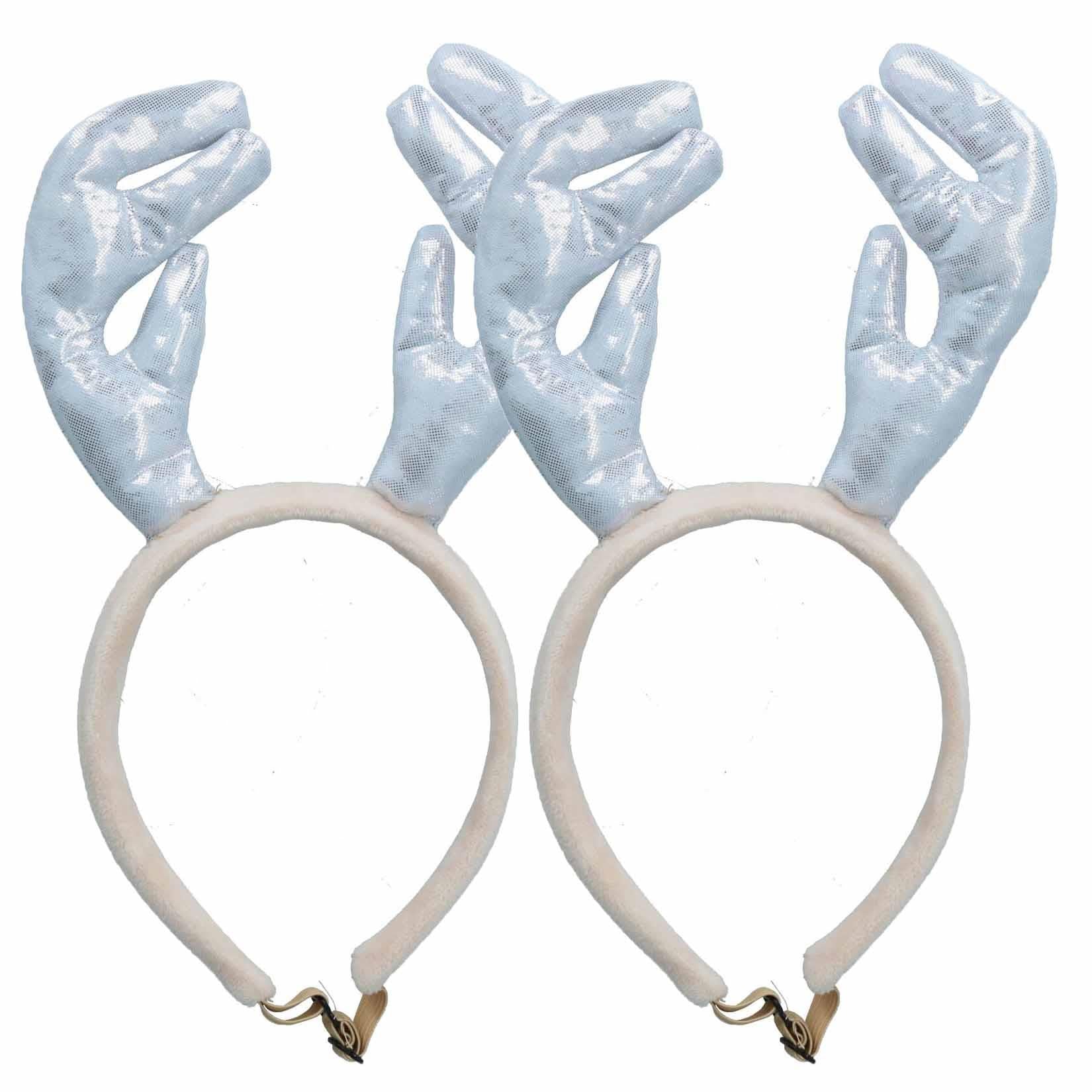 2PK Dog Humorous Novelty Christmas Soft Metallic Antler Headband Medium Size