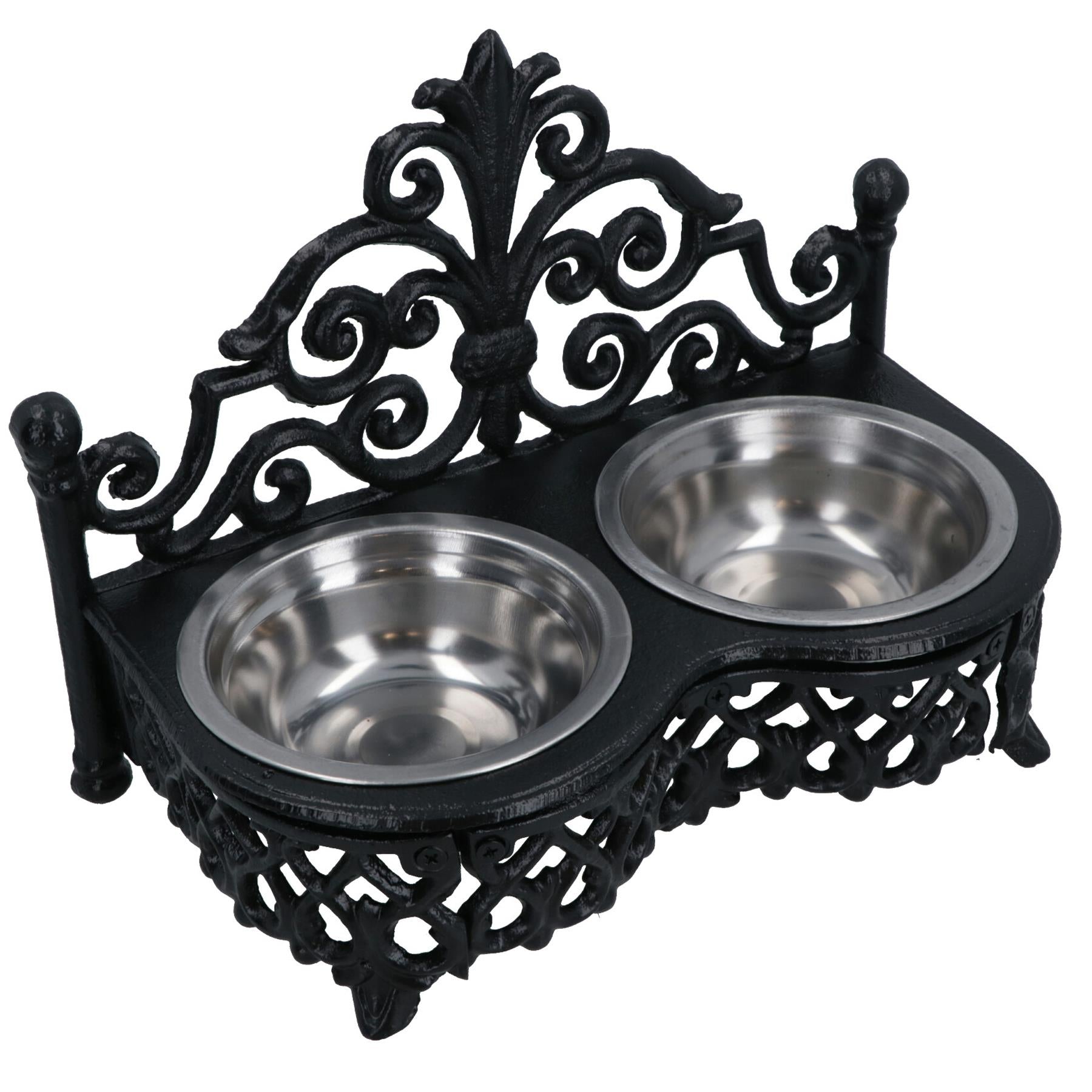Dog Puppy Cat Feeding Food Bowls Dishes Stainless Steel / Cast Iron Stand