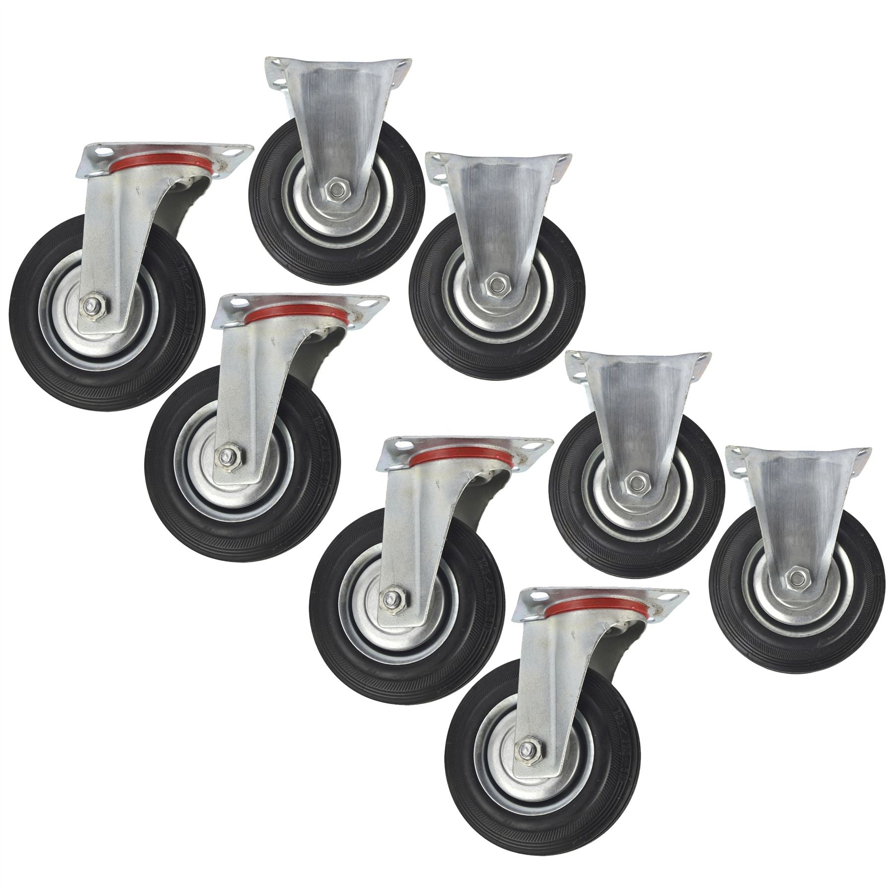Roulette pivotante et fixe en caoutchouc de 5 po (125 mm) pour chariot (lot de 8) CST06_07