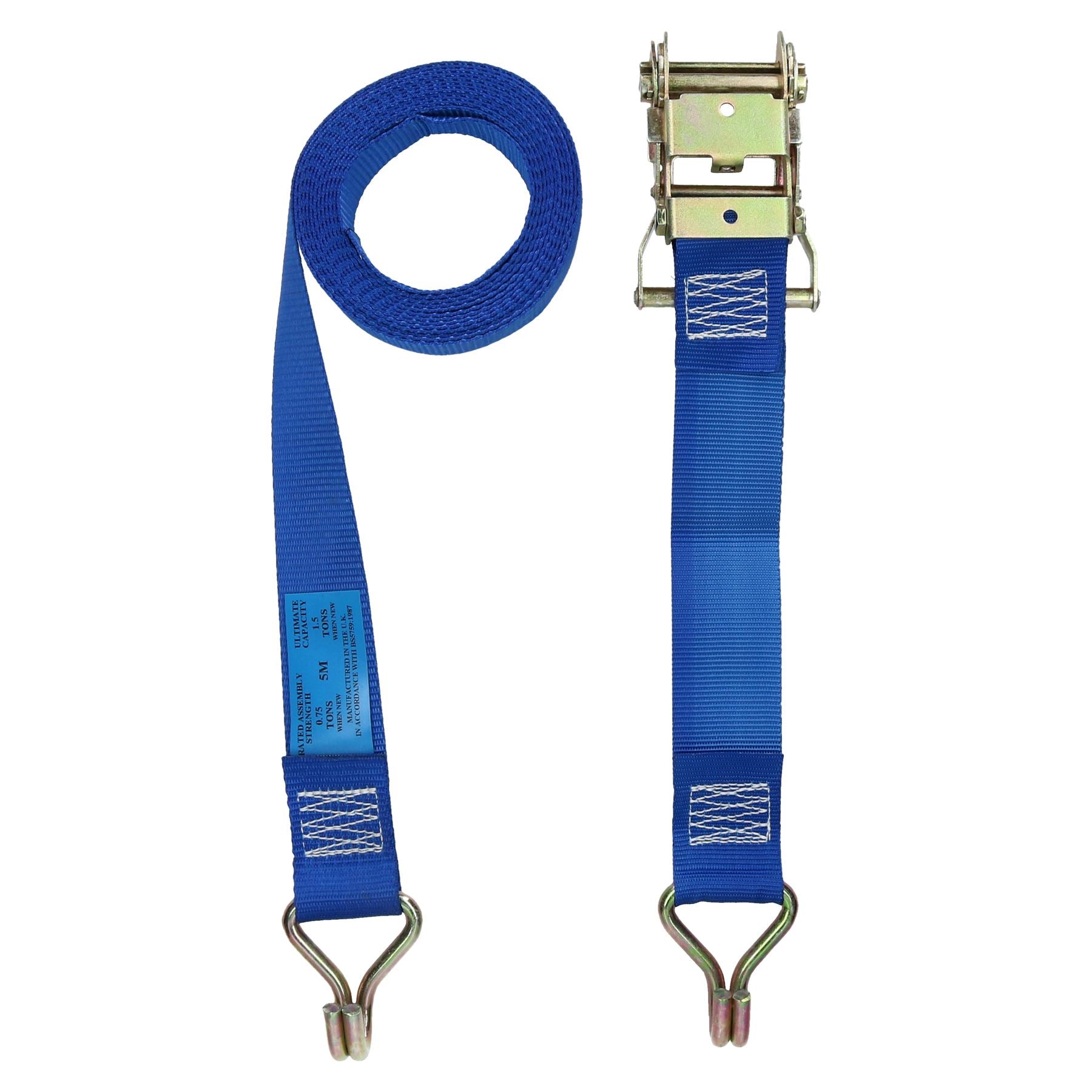 Blauer Ratschengurt zur Befestigung von Anhängern, 5 m, Haken, Ladungsgurt, 750 kg, Zurrgurt SM012