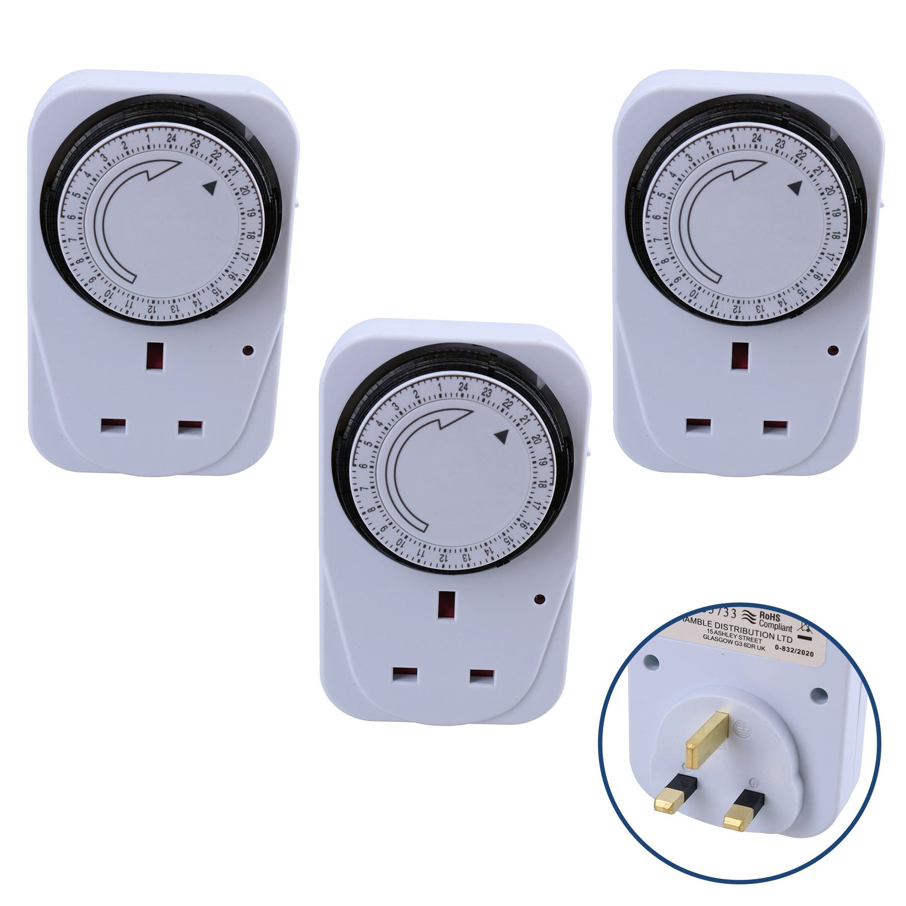 Minuterie secteur 24 heures sur 24, 3 broches, prise de courant, horloge, économie d'énergie pour lampes et lumières