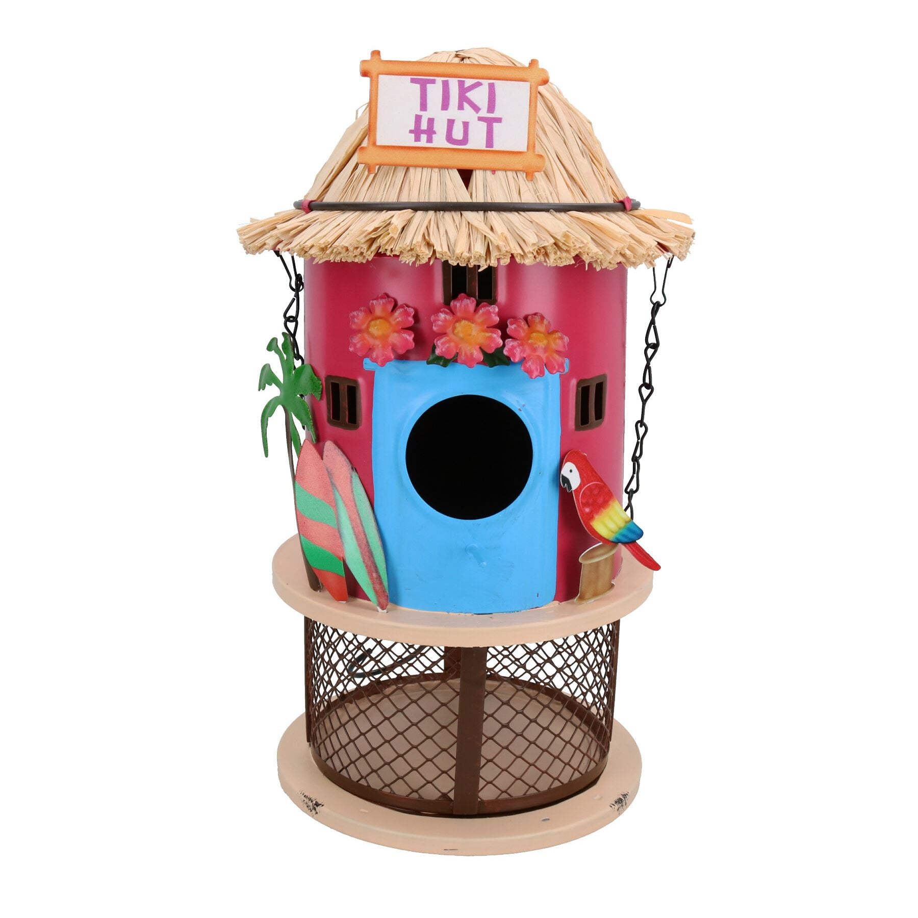Funky Metall rot Tiki Bar Vogelfutterstation Samen Nüsse Wildvogel Garten Dekor 14x25cm