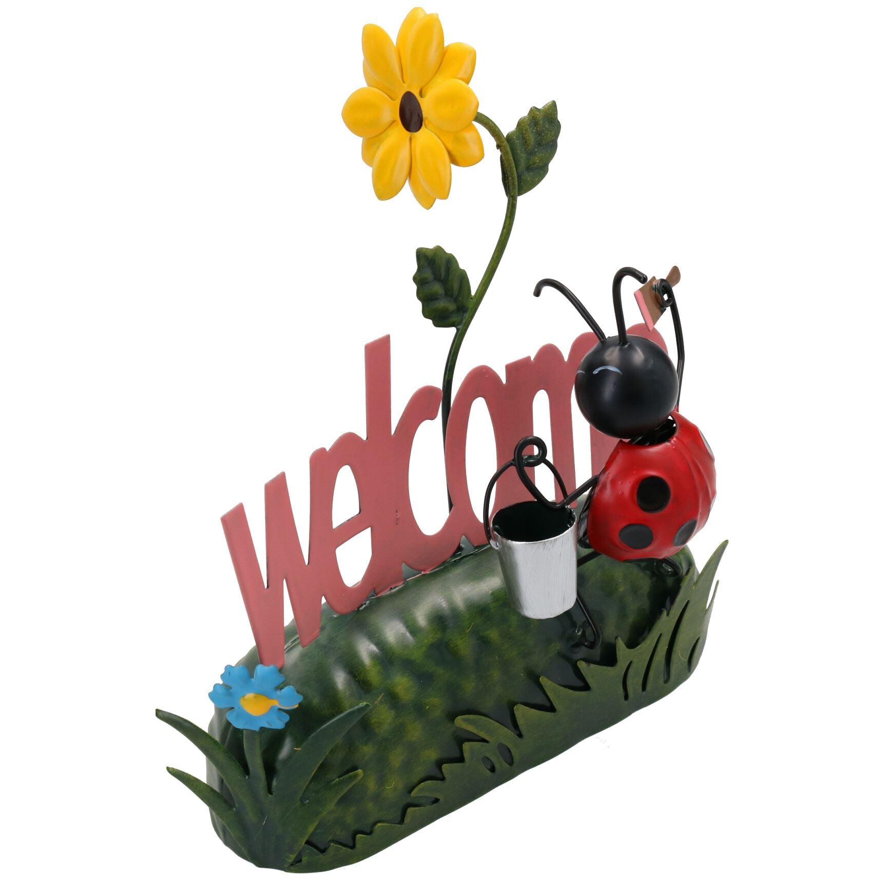 Miniature Life Metal Coccinelle Bienvenue Jardin Maison Cadeau Ornement 9x17x20cm
