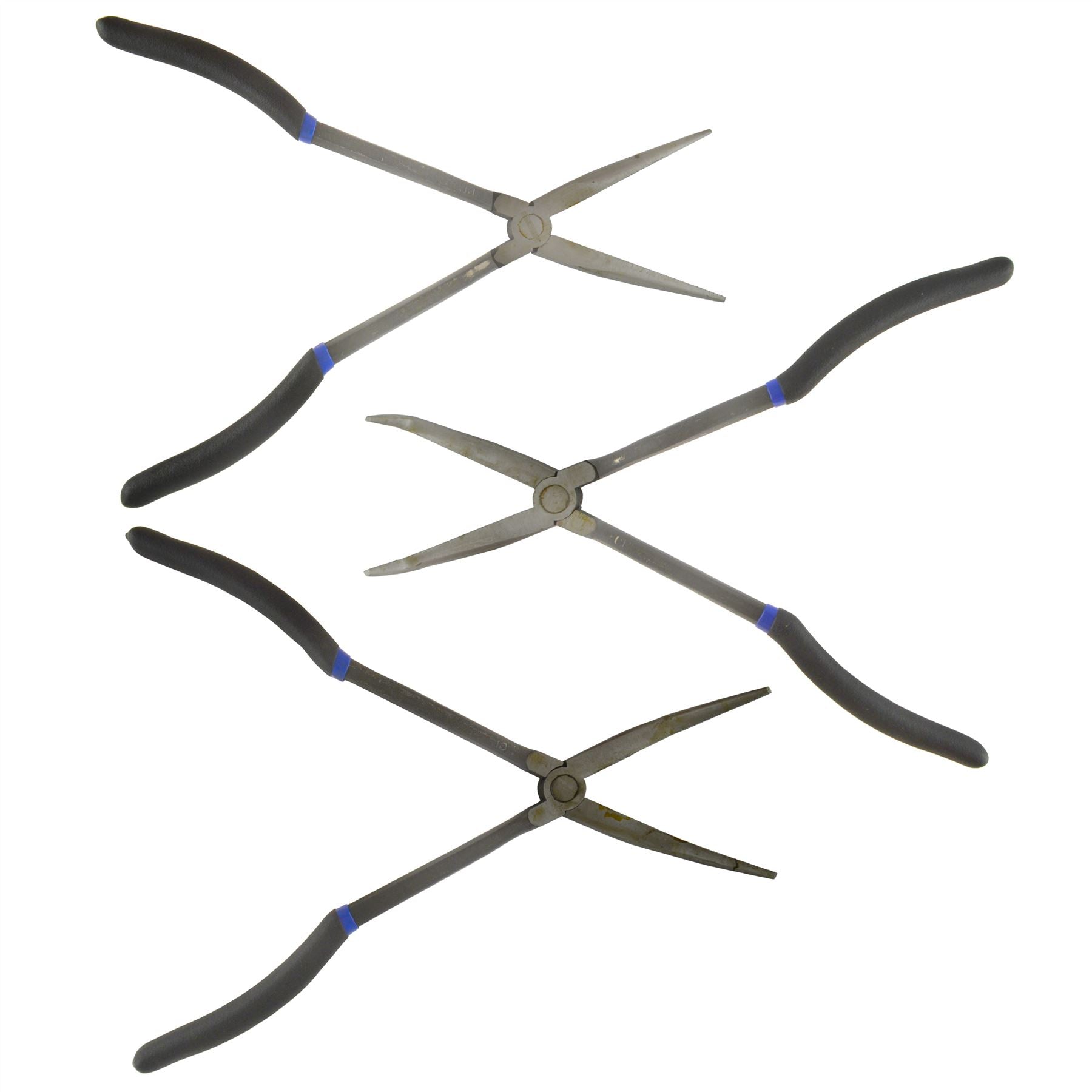 Jeu de pinces à bec long extra longues 3 pièces 11" / 285 mm droites coudées