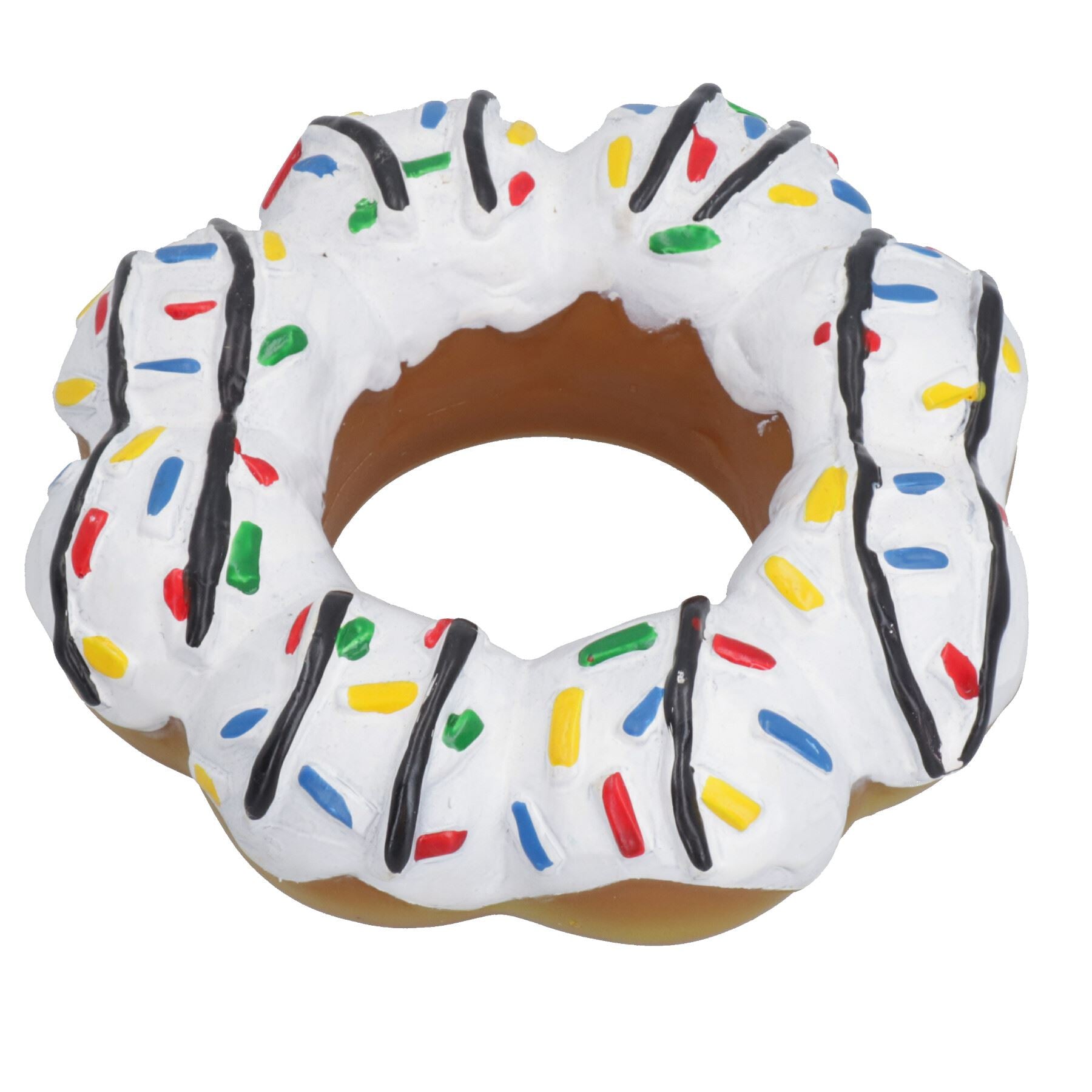 Haustier Hund Vinyl weiß Donut Lebensmittel Hundespielzeug Spielspielzeug mit Squeeze 4x4x14cm