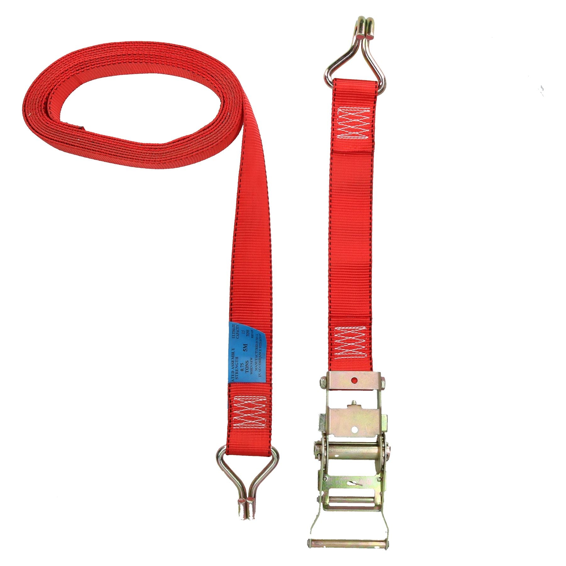 Roter Spanngurt mit Ratsche, 5 m, Ladungsgurt mit Haken, 750 kg, Zurrgurt SM005