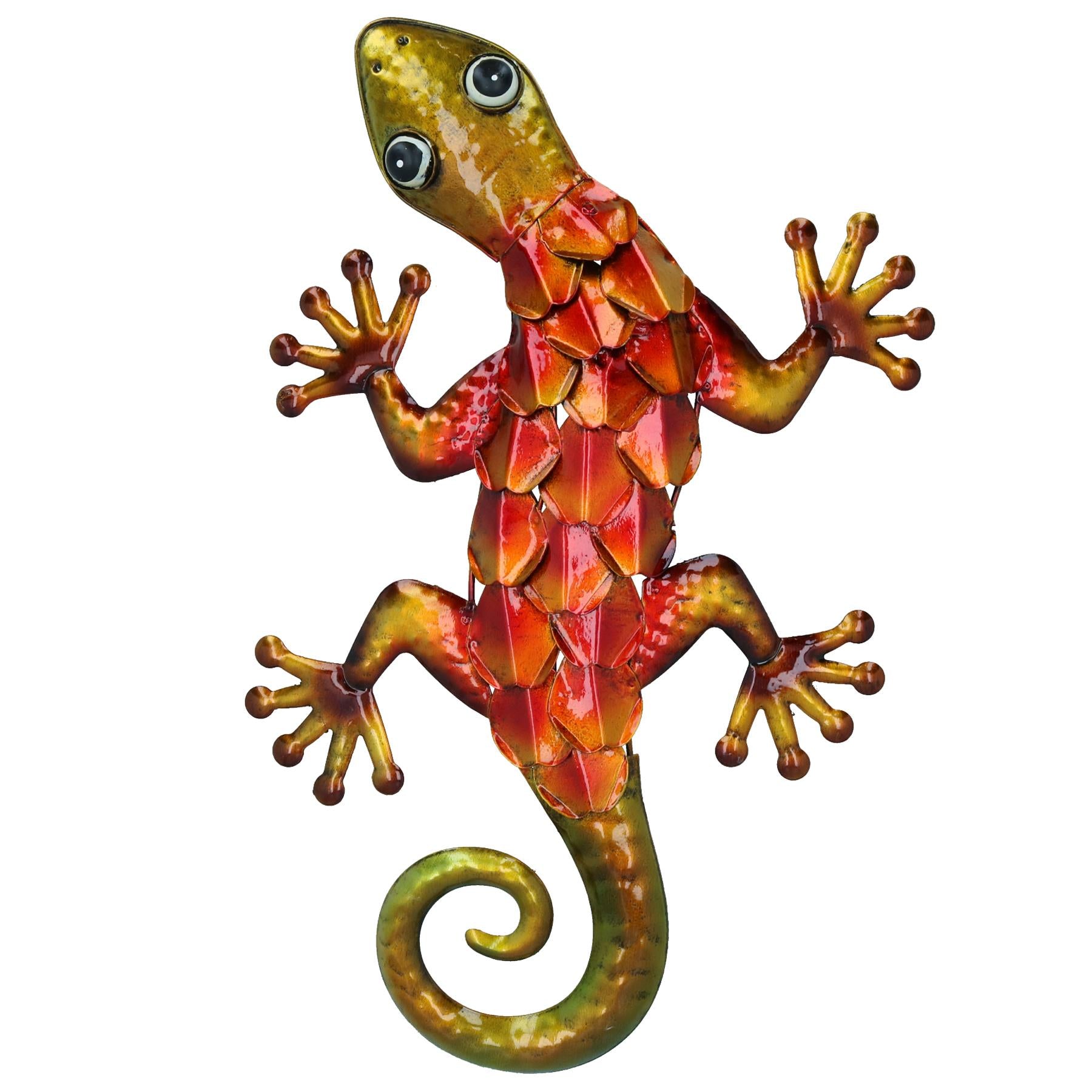 Décoration murale de jardin/maison en forme de gecko orange métallisé avec crochet de suspension