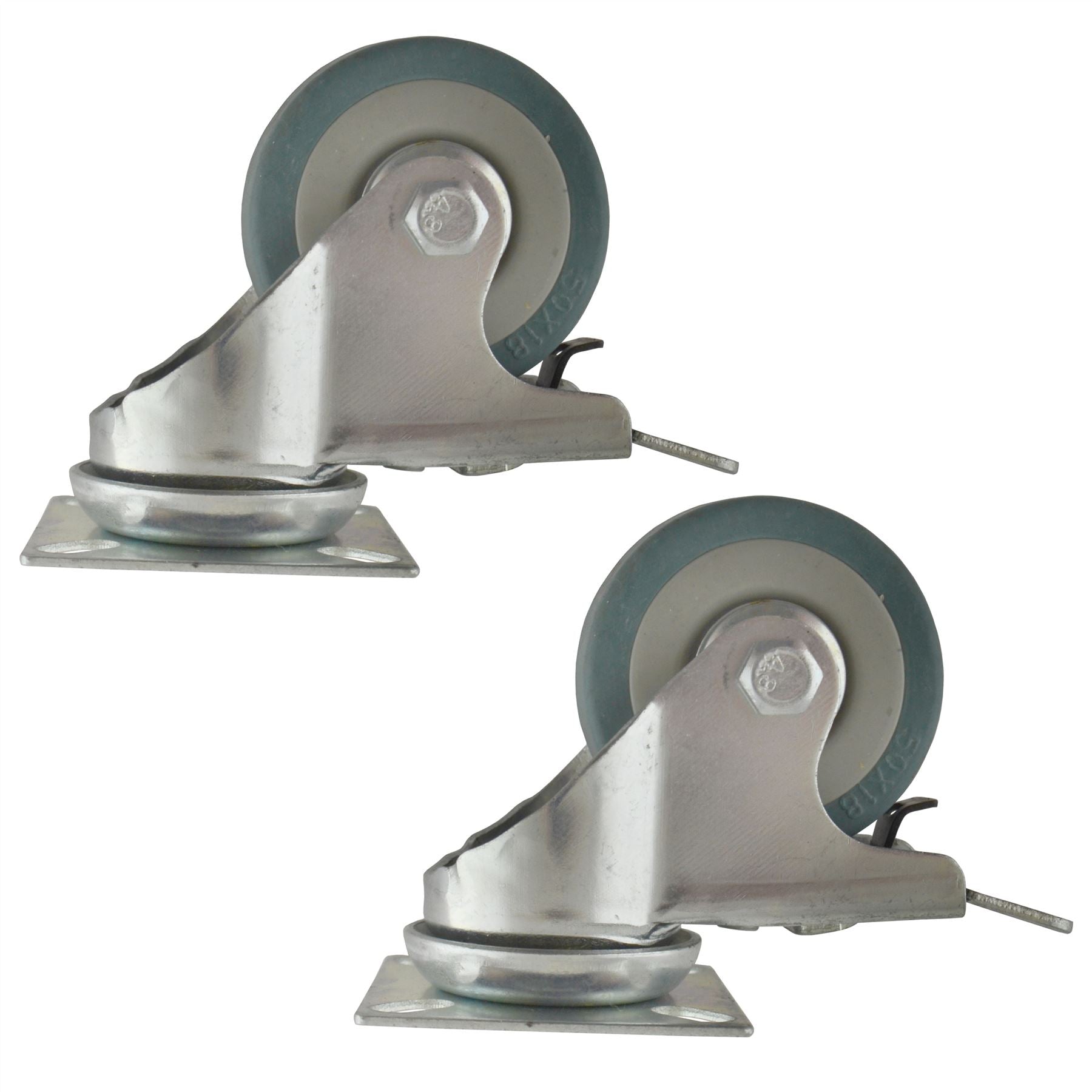 Roulettes pivotantes à frein de 2 po (50 mm) Lot de 2 roulettes en caoutchouc pour chariot de 50 kg