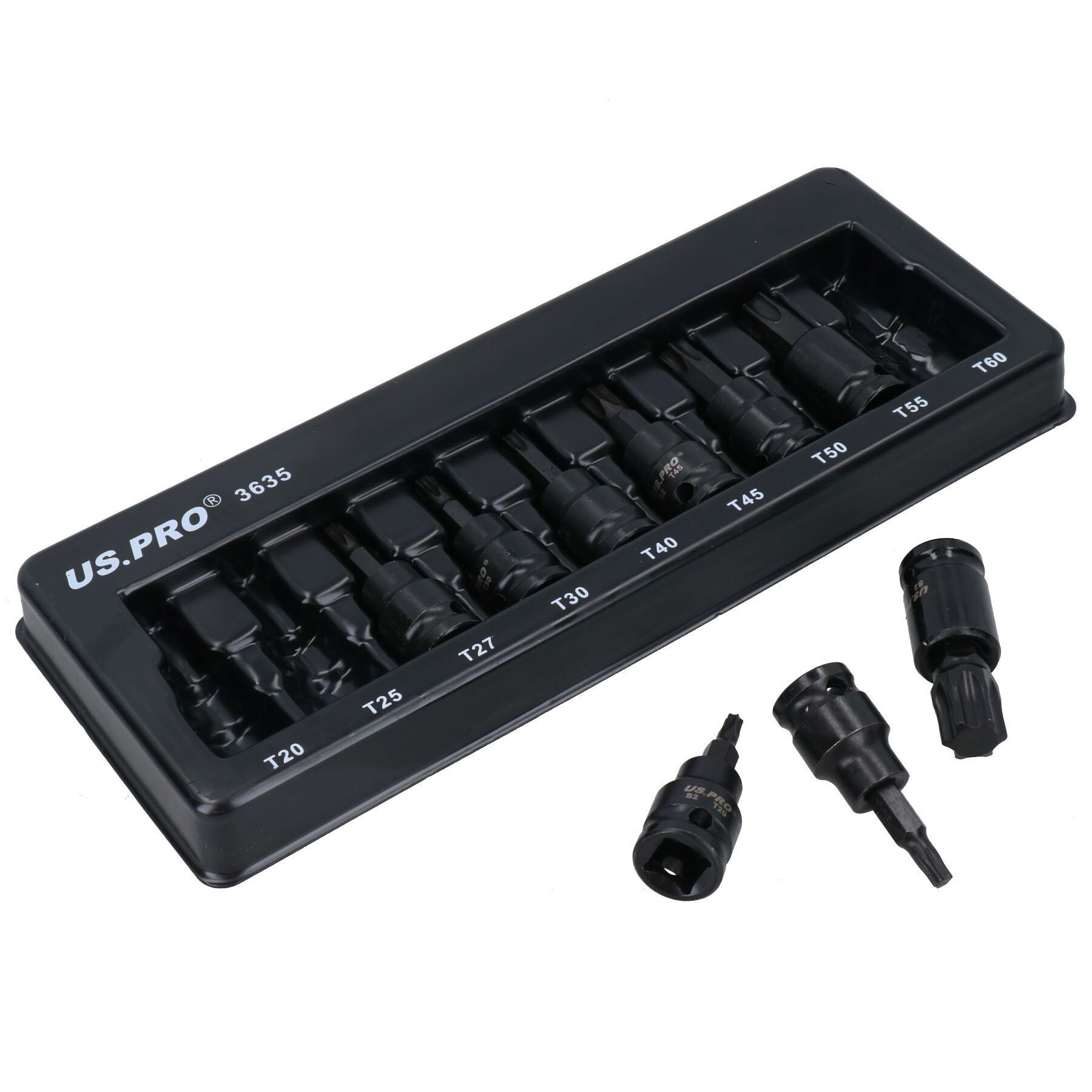 Douilles Torx / Star à impact, entraînement 3/8 po, courtes et courtes, T20 – T60, lot de 9 pièces