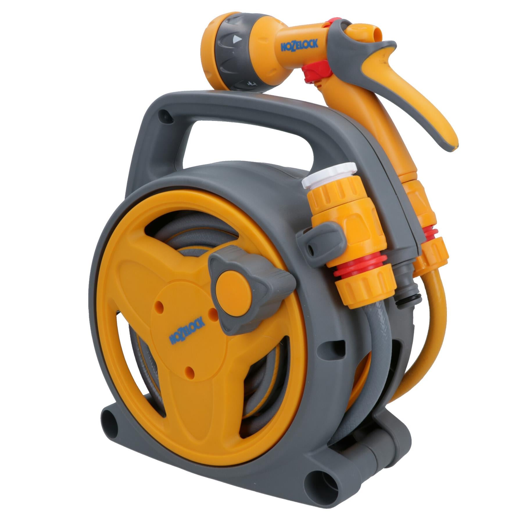 Portable Compact Garden Watering 10m Hose Reel With Fittings And Multi Sprayer