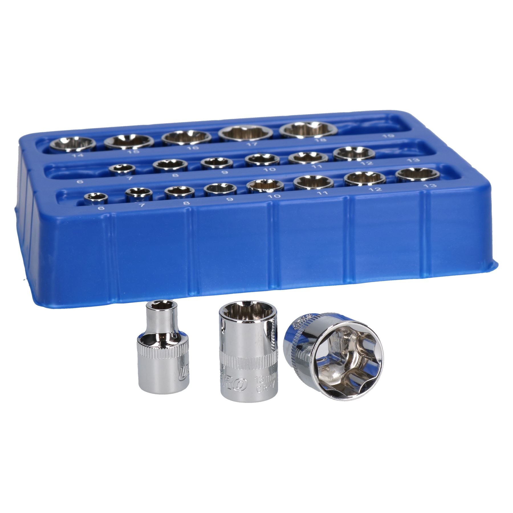 Jeu de douilles métriques peu profondes Super Lock MM à entraînement 1/4" et 3/8" 6 mm - 19 mm 22 pièces